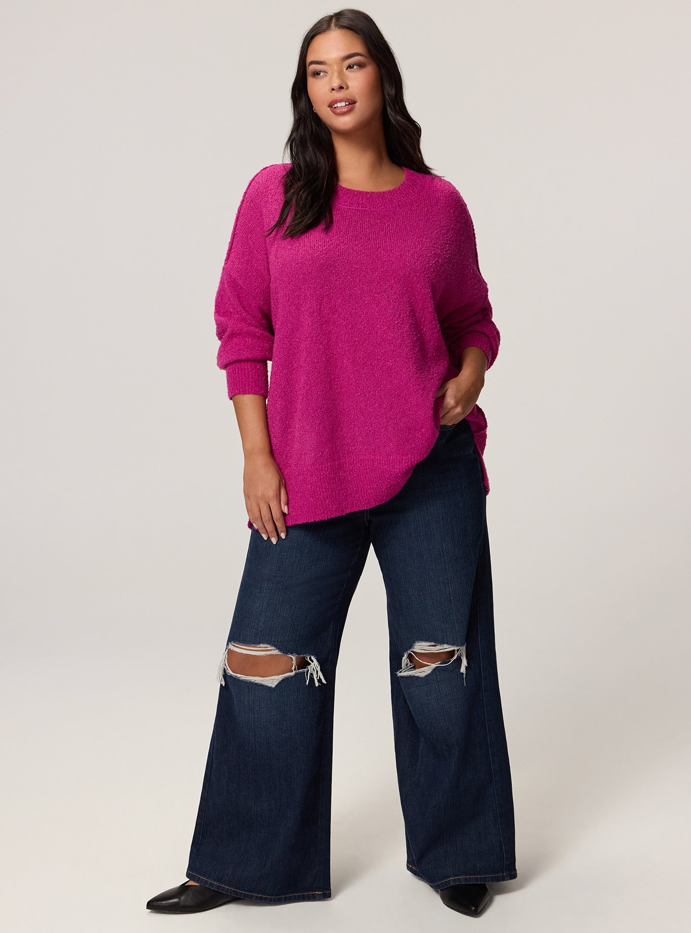 Plus Size Boucle Crew Tunic Sweater, WILD ASTER, alternate