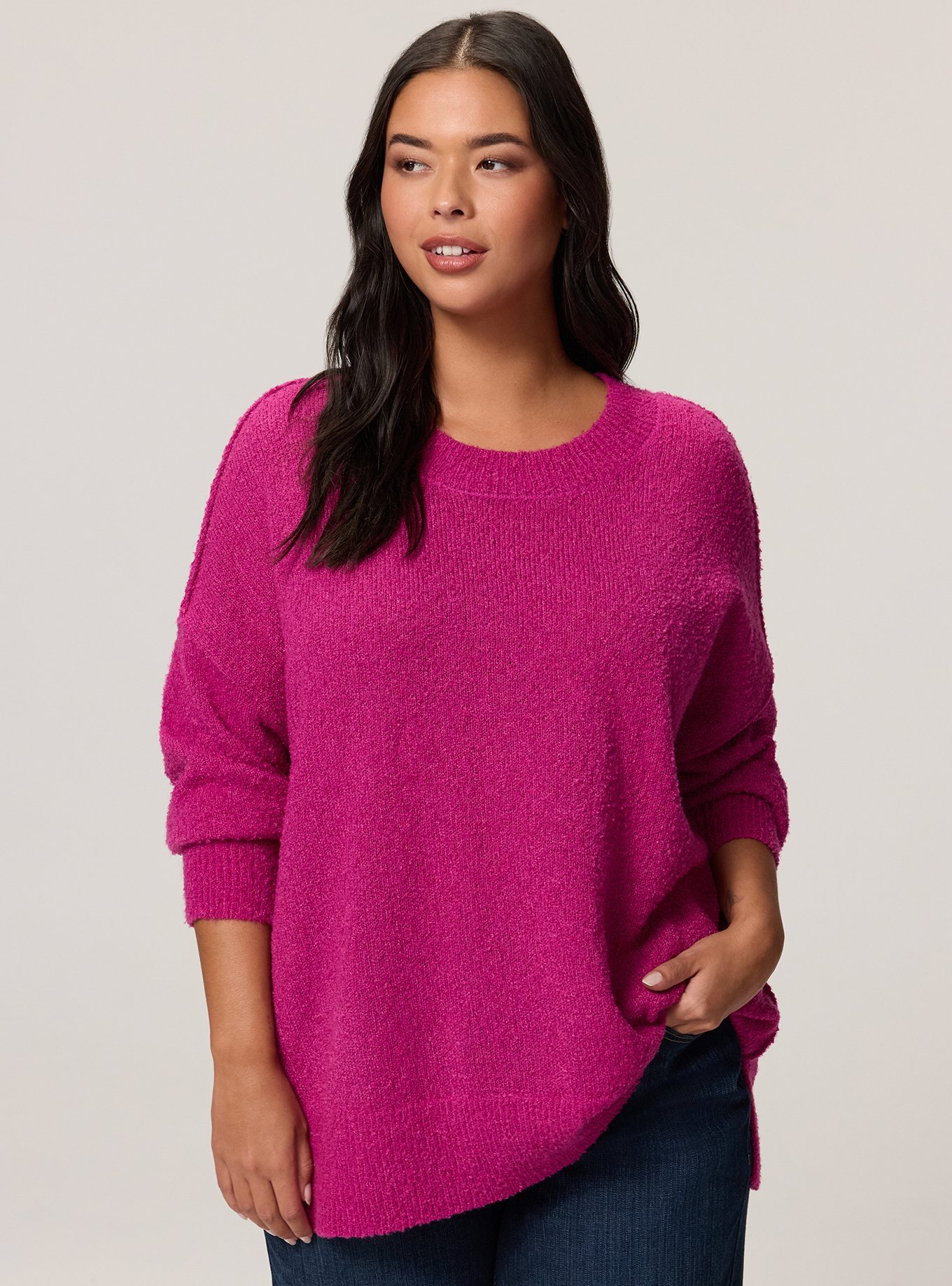 Plus Size Boucle Crew Tunic Sweater, WILD ASTER, hi-res