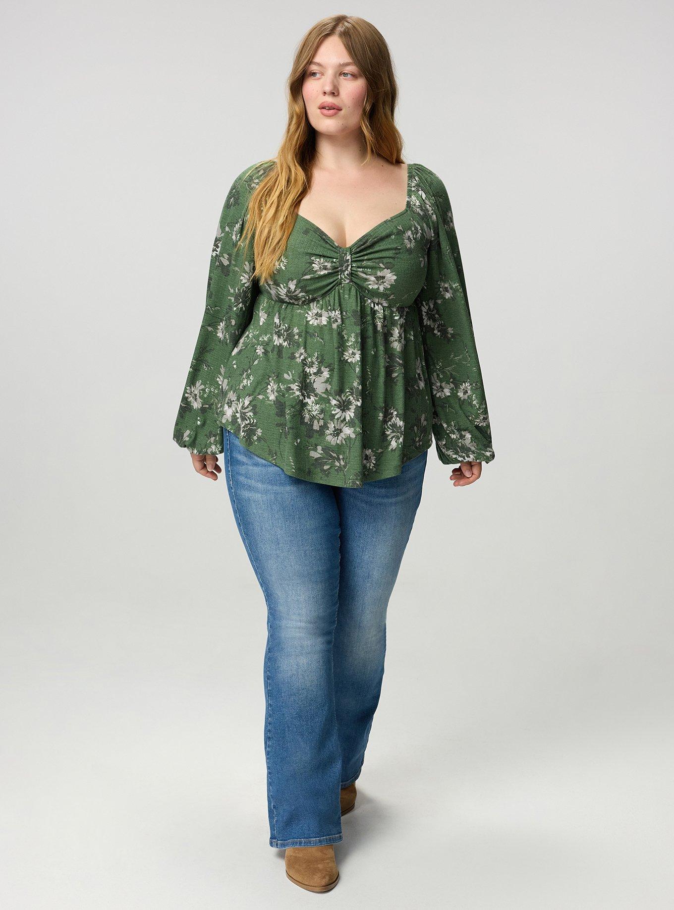 Sweetheart Cinched Babydoll Top, WENDY FLORAL OLIVE, alternate