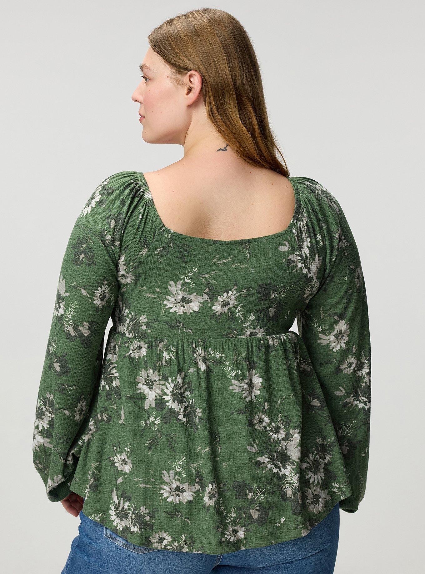 Sweetheart Cinched Babydoll Top, WENDY FLORAL OLIVE, alternate