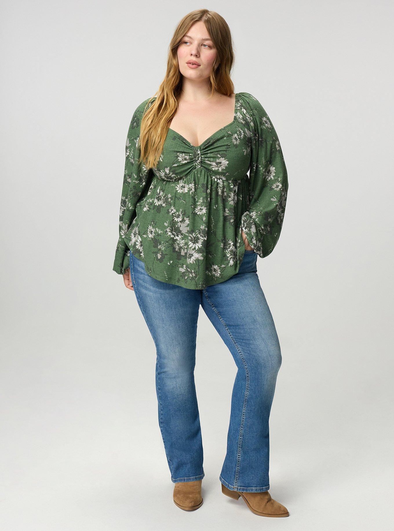 Sweetheart Cinched Babydoll Top, WENDY FLORAL OLIVE, alternate