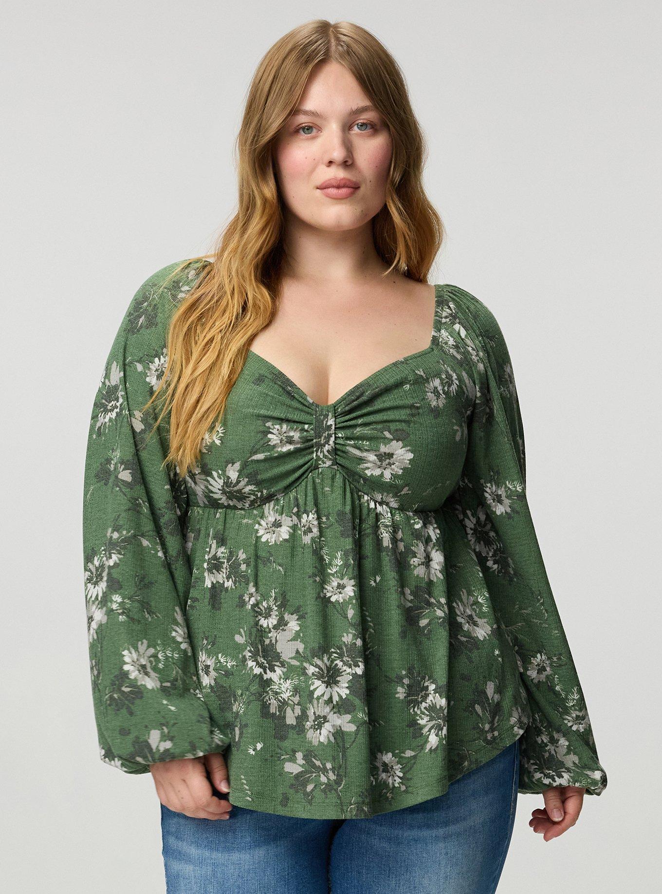 Sweetheart Cinched Babydoll Top, WENDY FLORAL OLIVE, hi-res