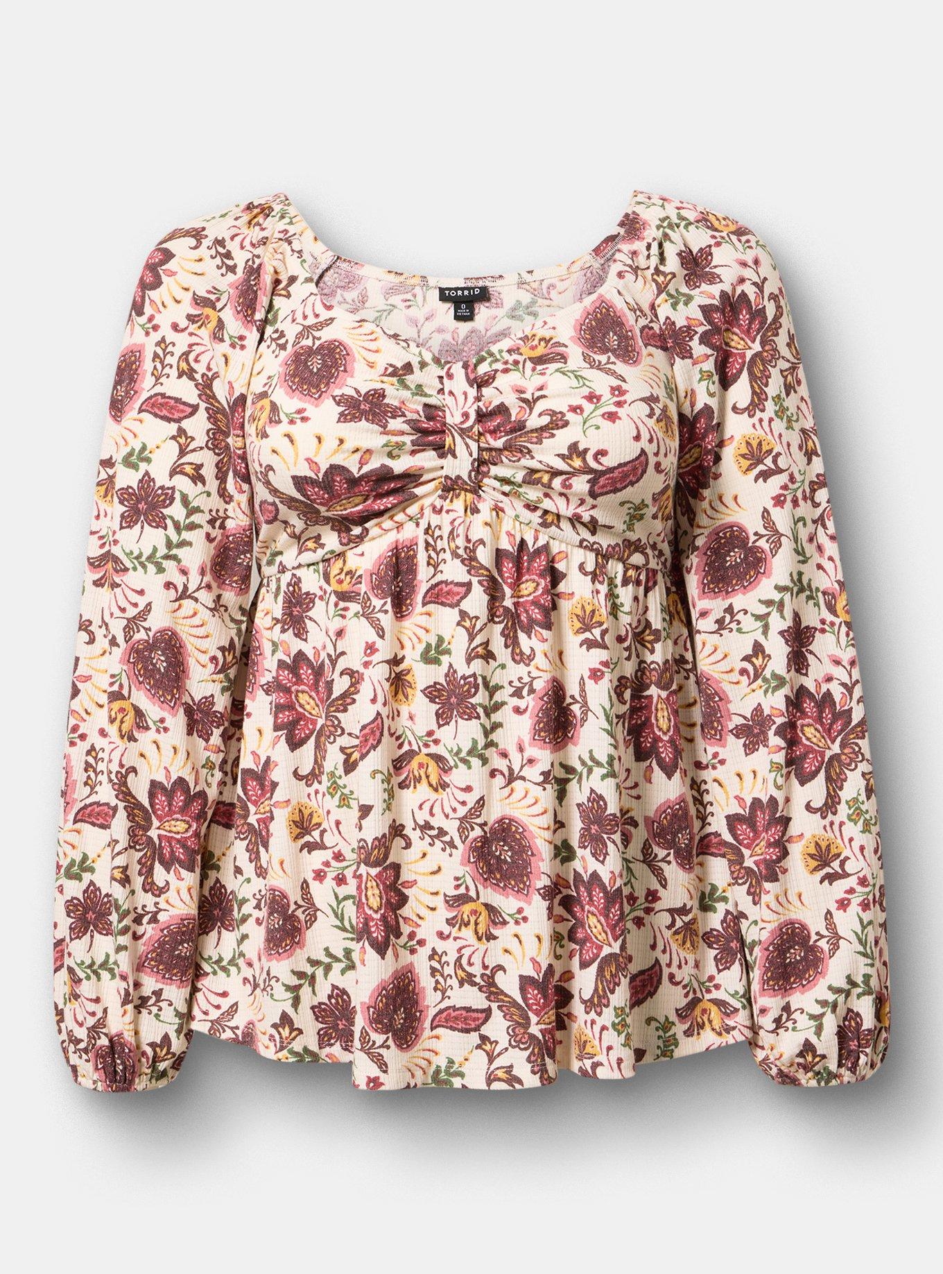 Sweetheart Cinched Babydoll Top, LOUISE JACOBEAN MULTI, flat