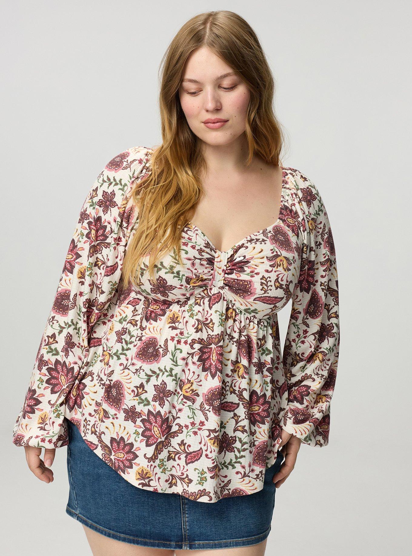 Sweetheart Cinched Babydoll Top, LOUISE JACOBEAN MULTI, hi-res