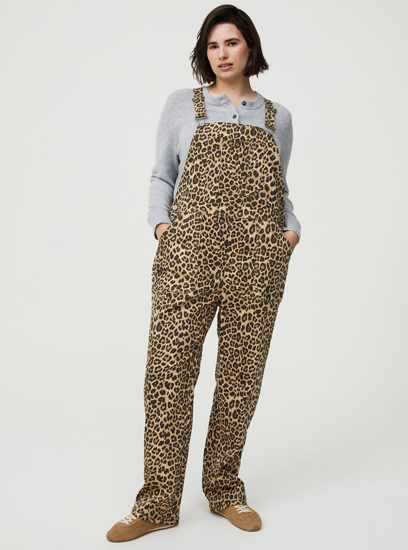 Plus Size Straight Leg Overall, FIFTIES LEOPARD IVORY, hi-res