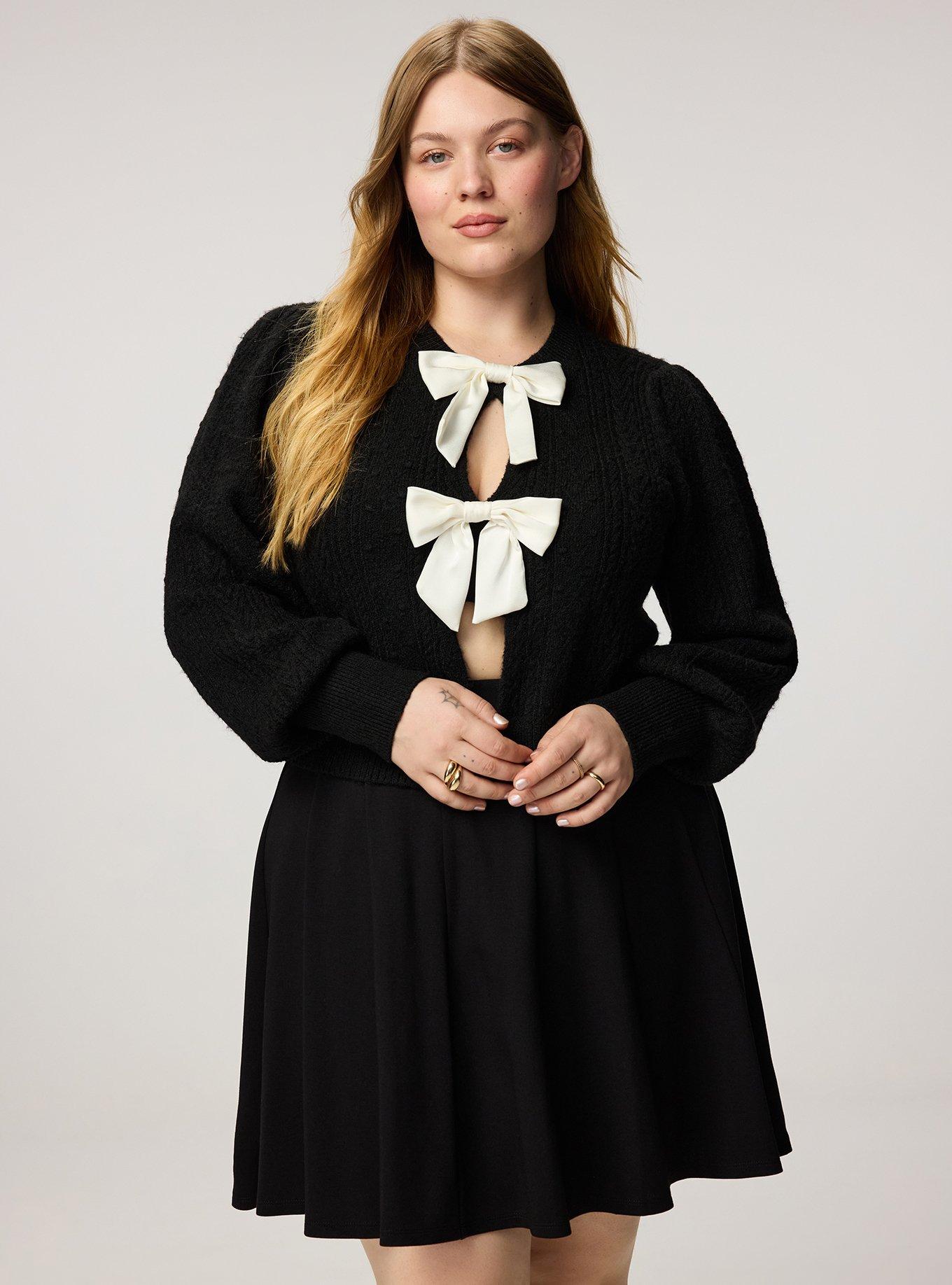 Vegan Cashmere Bow Shrug Sweater, DEEP BLACK, alternate