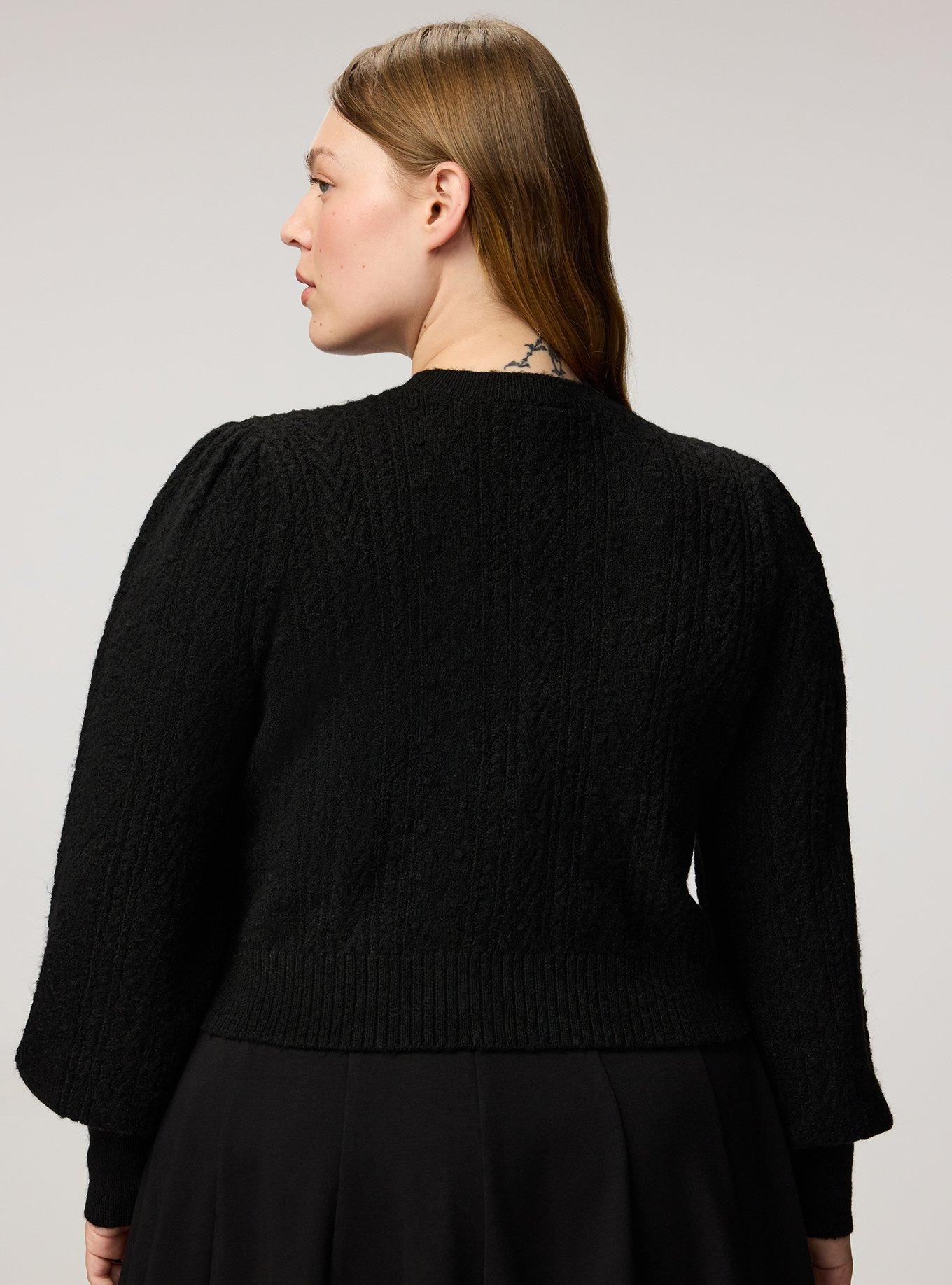Vegan Cashmere Bow Shrug Sweater, DEEP BLACK, alternate