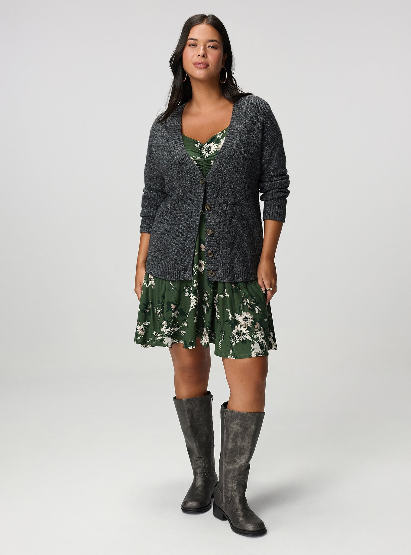 Vegan Cashmere V-Neck Cardigan, CHARCOAL VEGAN CASHMERE, alternate