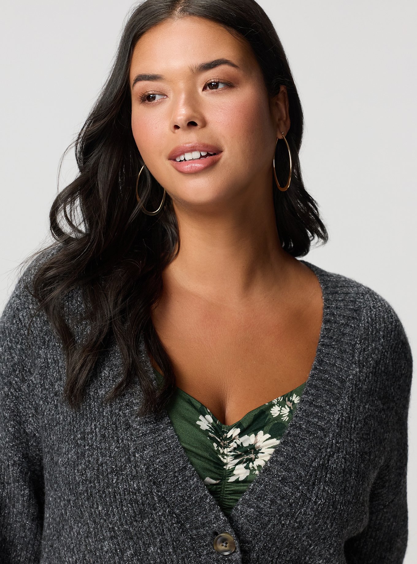 Vegan Cashmere V-Neck Cardigan, CHARCOAL VEGAN CASHMERE, alternate