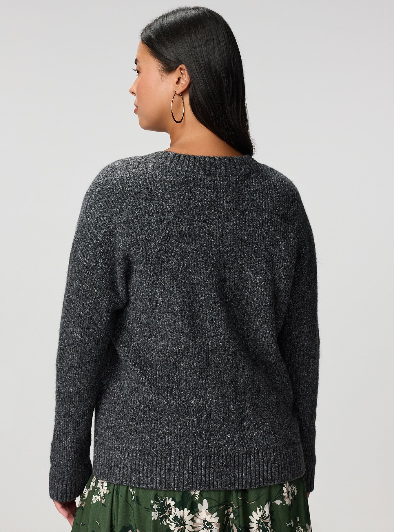Vegan Cashmere V-Neck Cardigan, CHARCOAL VEGAN CASHMERE, alternate