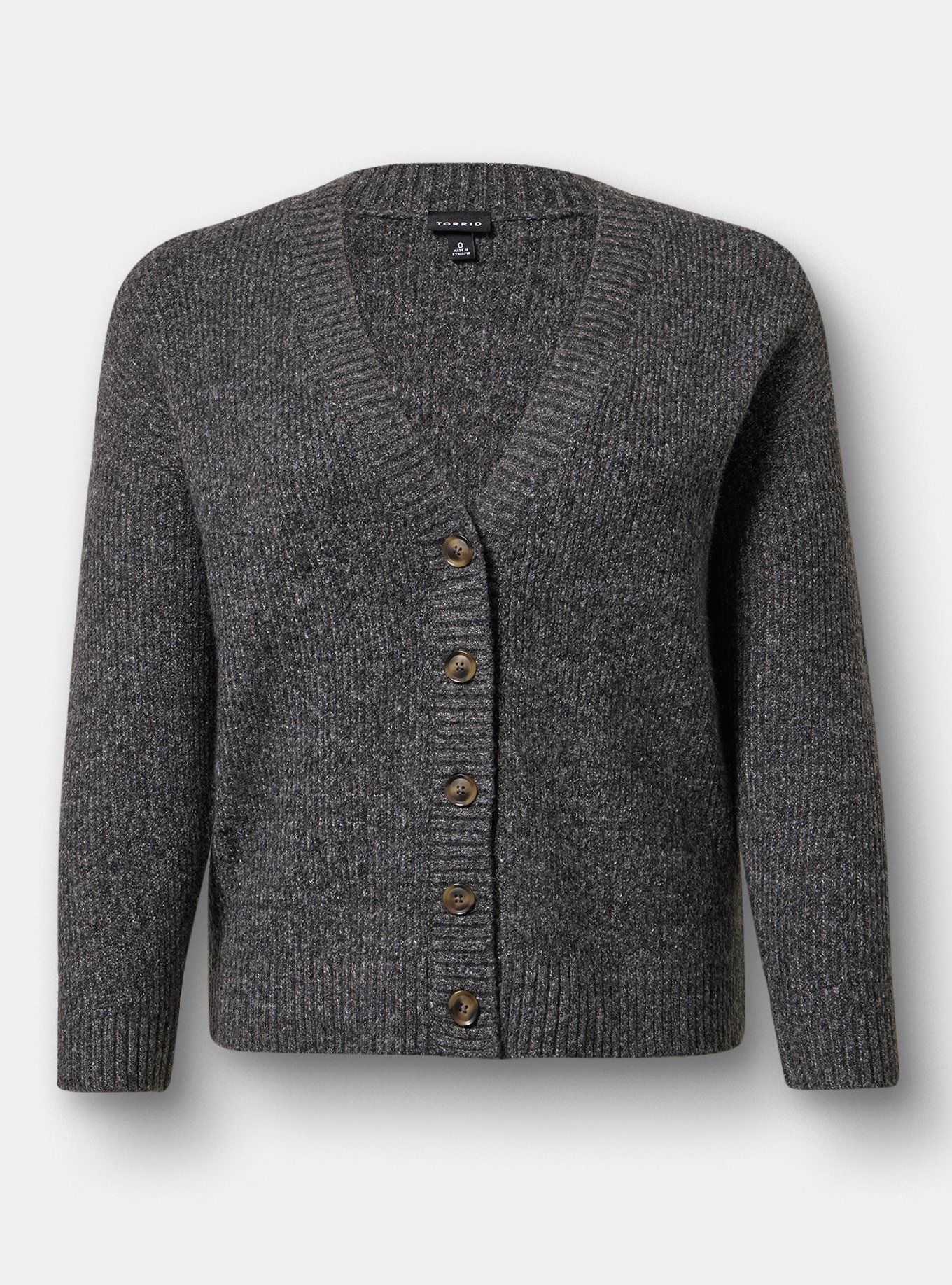 Vegan Cashmere V-Neck Cardigan, CHARCOAL VEGAN CASHMERE, flat