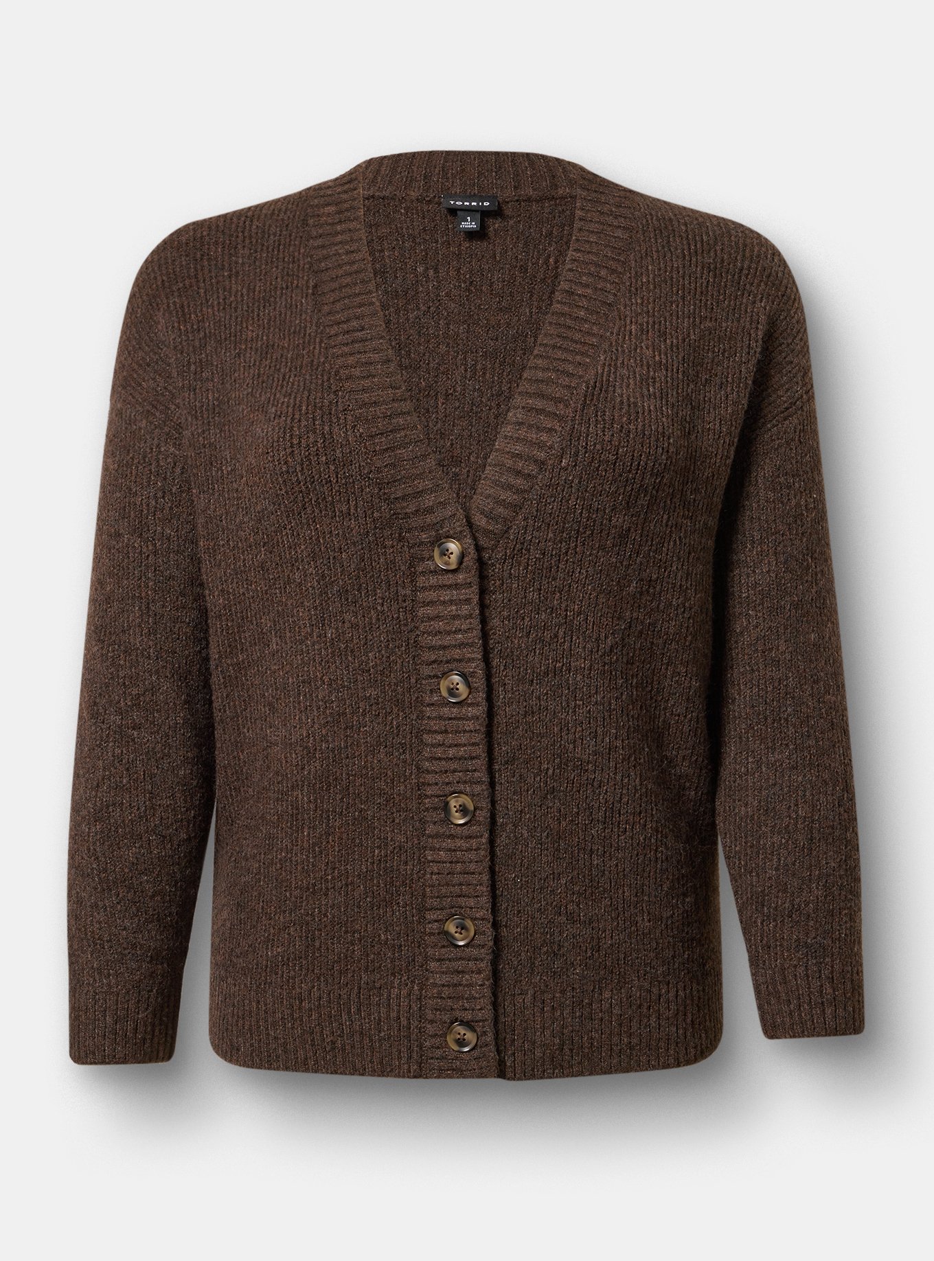 Vegan Cashmere V-Neck Cardigan, CHOCOLATE BROWN VEGAN CASHMERE, hi-res