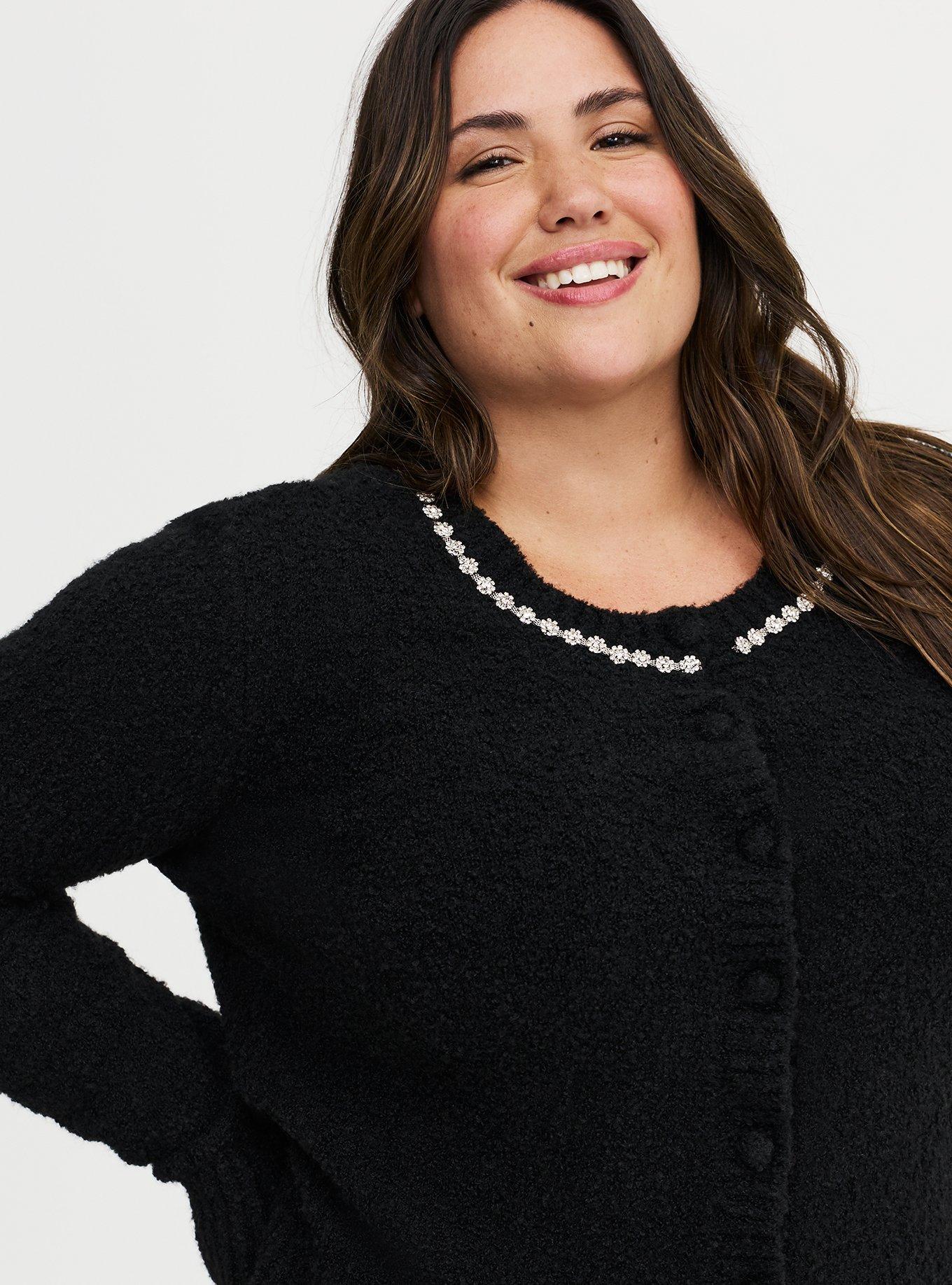 Boucle Embellished Crew Neck Cardigan