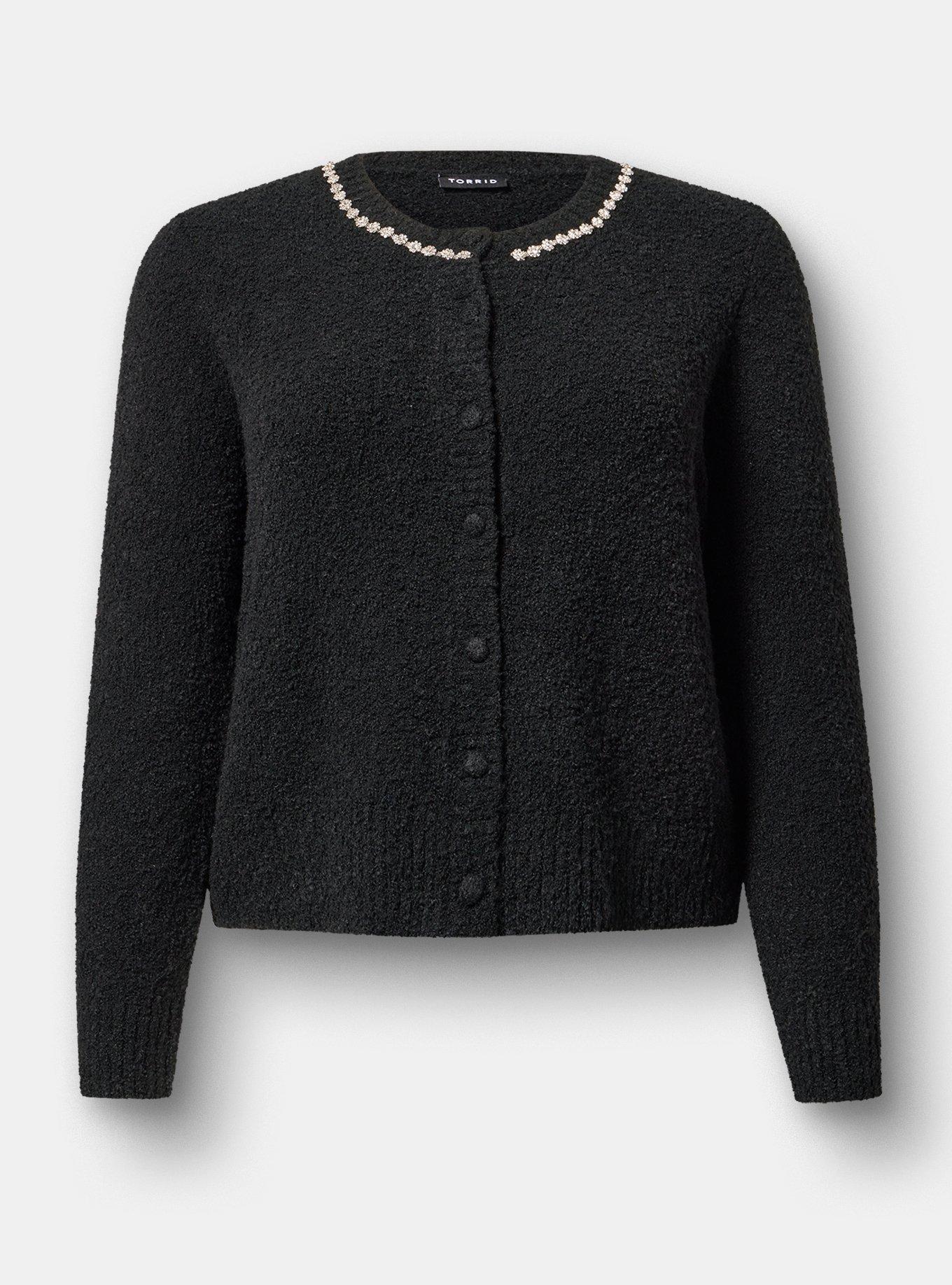 Boucle Embellished Crew Neck Cardigan