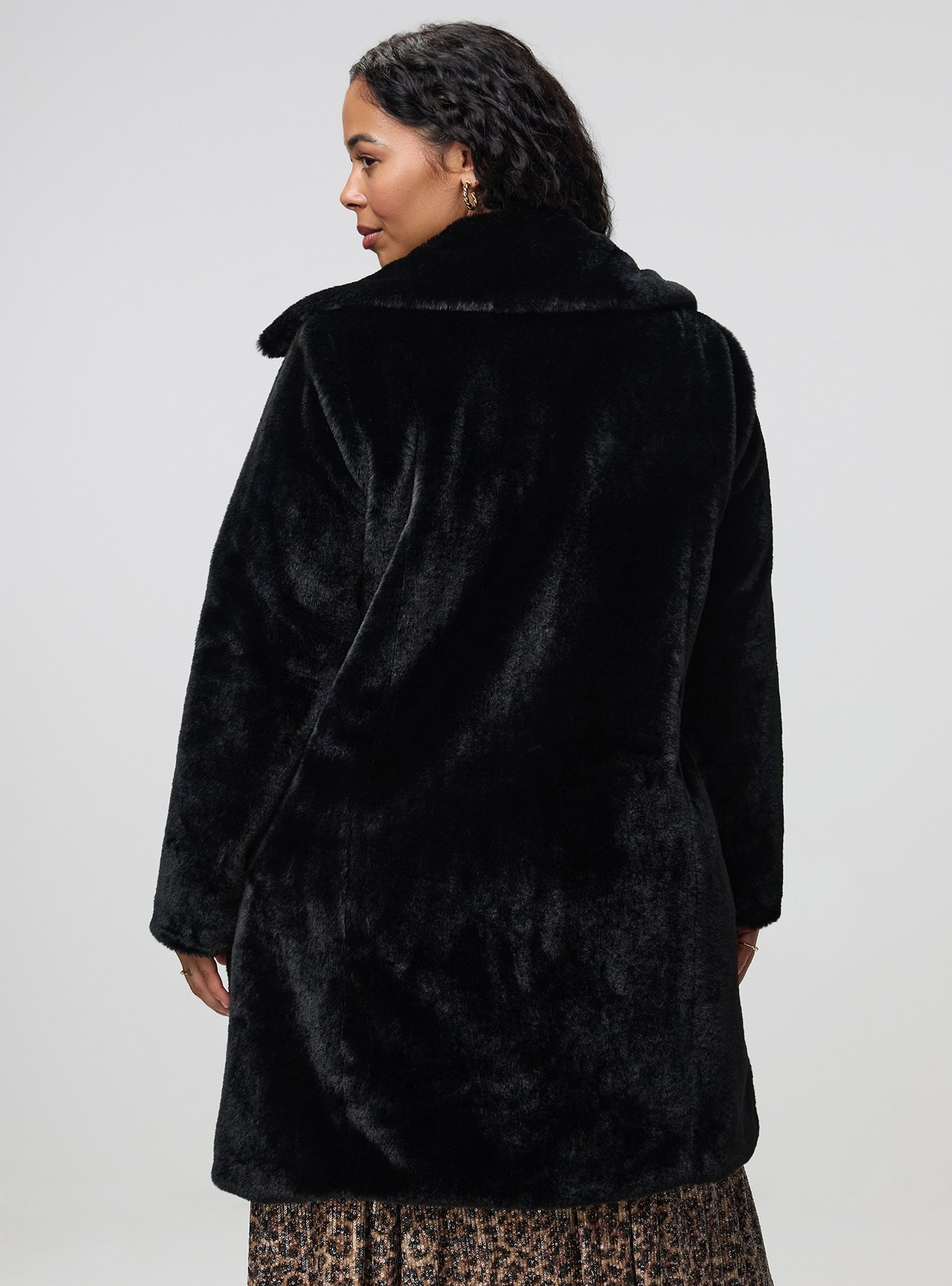Plus Size Longline Faux Fur Coat, DEEP BLACK, alternate