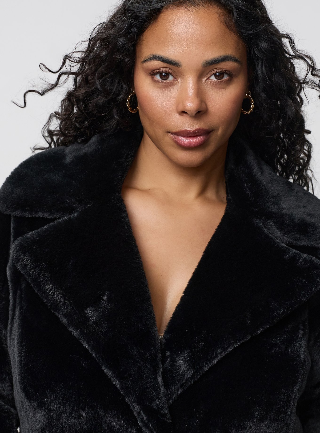 Plus Size Longline Faux Fur Coat, DEEP BLACK, alternate
