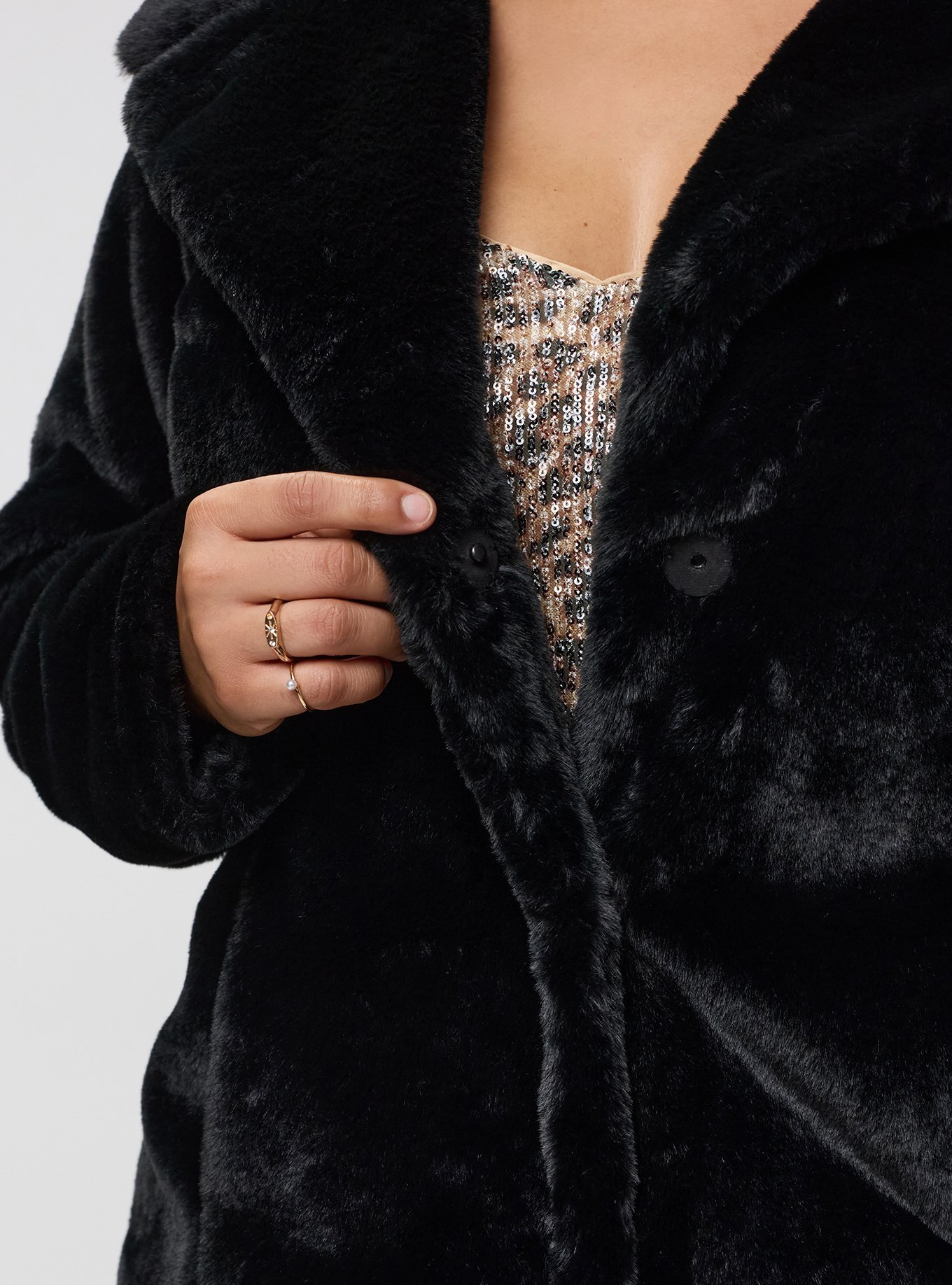 Plus Size Longline Faux Fur Coat, DEEP BLACK, alternate