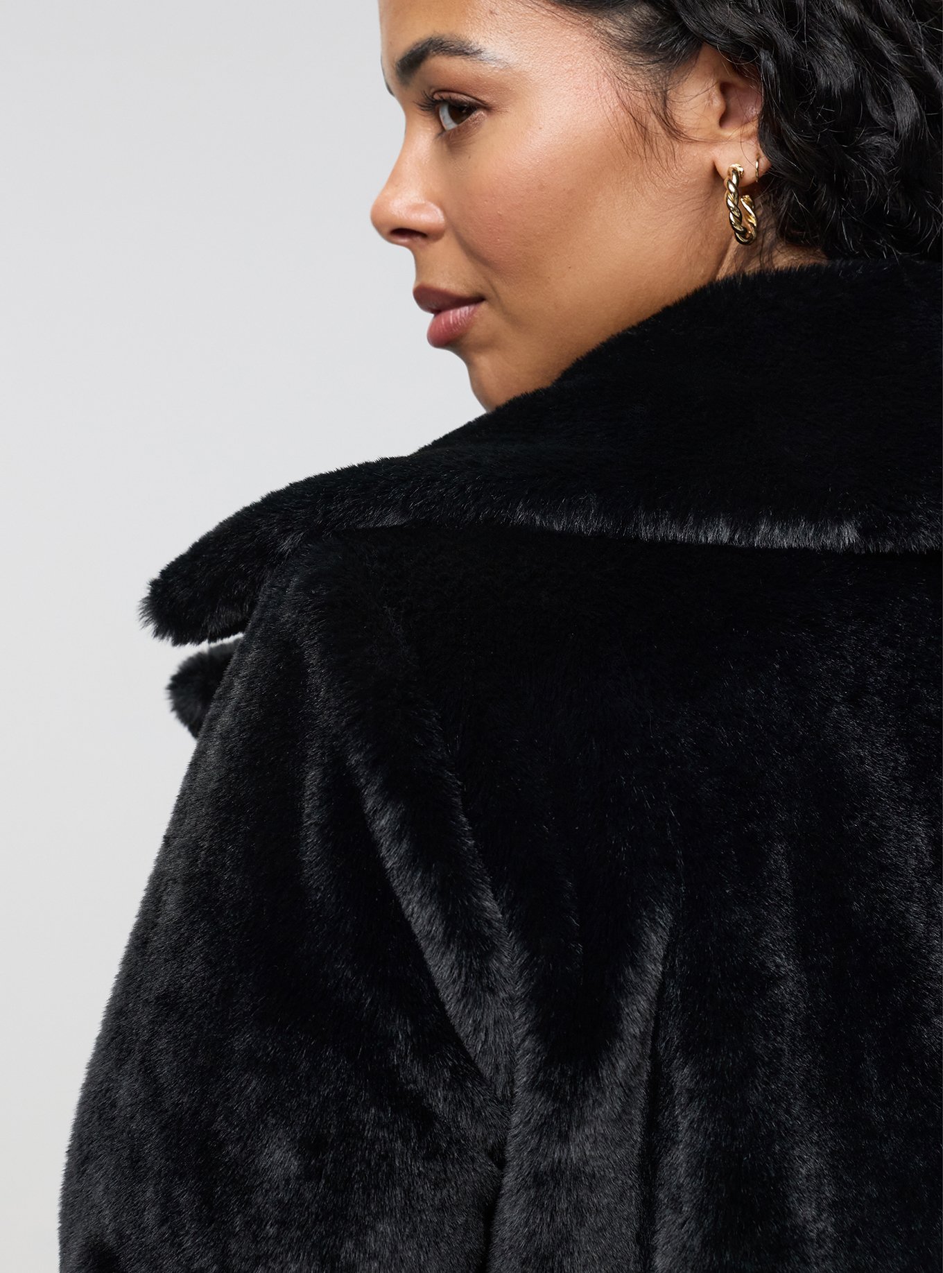 Plus Size Longline Faux Fur Coat, DEEP BLACK, alternate
