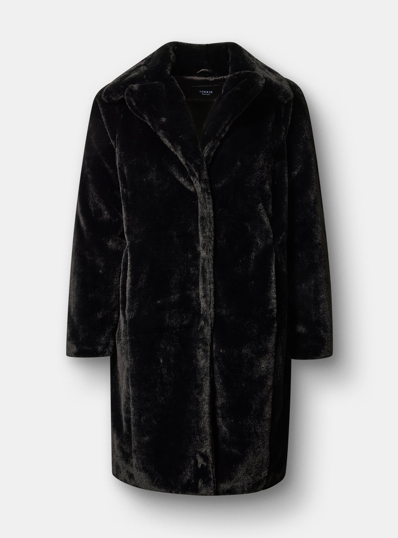 Plus Size Longline Faux Fur Coat, DEEP BLACK, flat