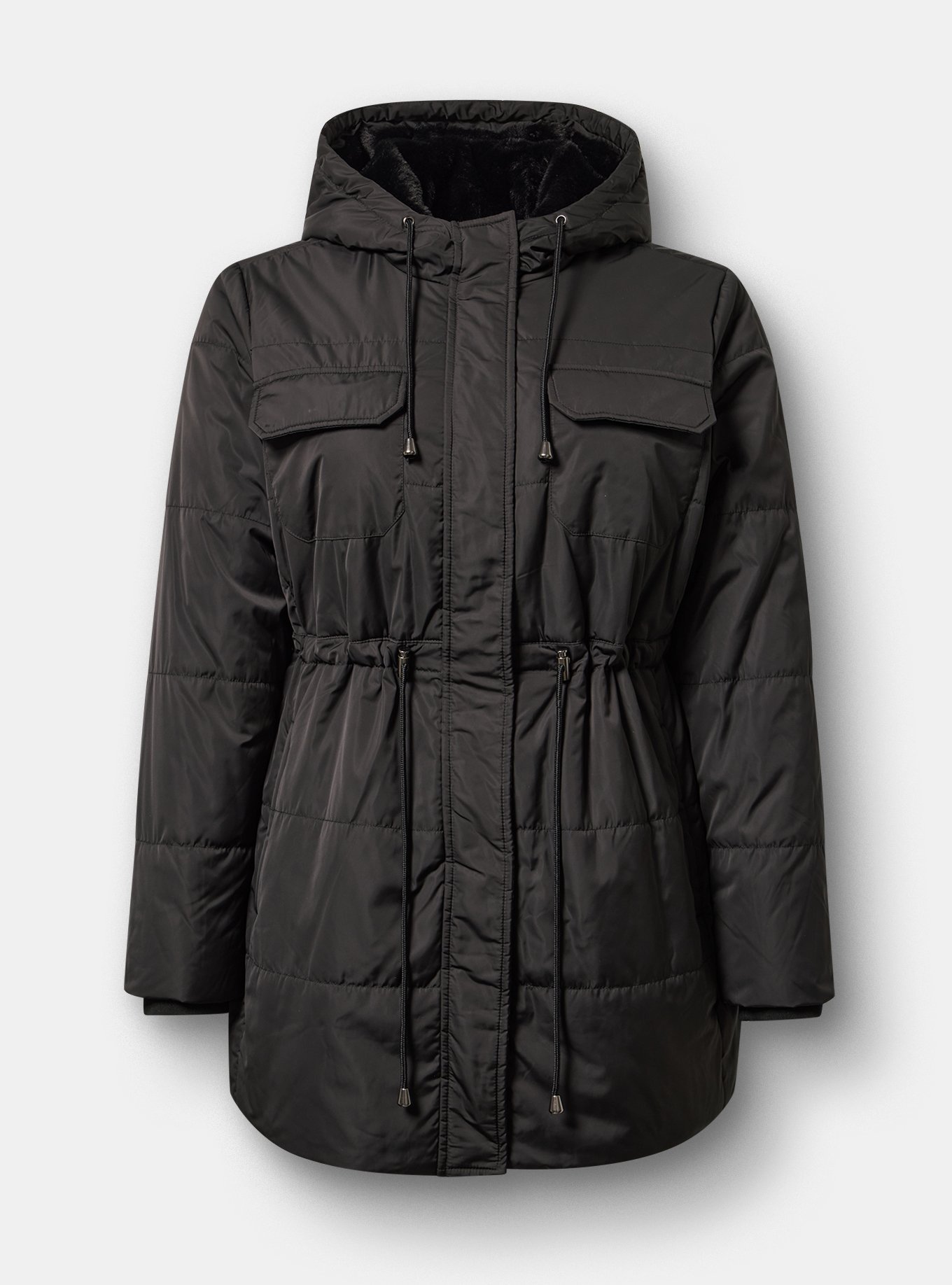 Fur-Lined Puffer Jacket, DEEP BLACK, hi-res