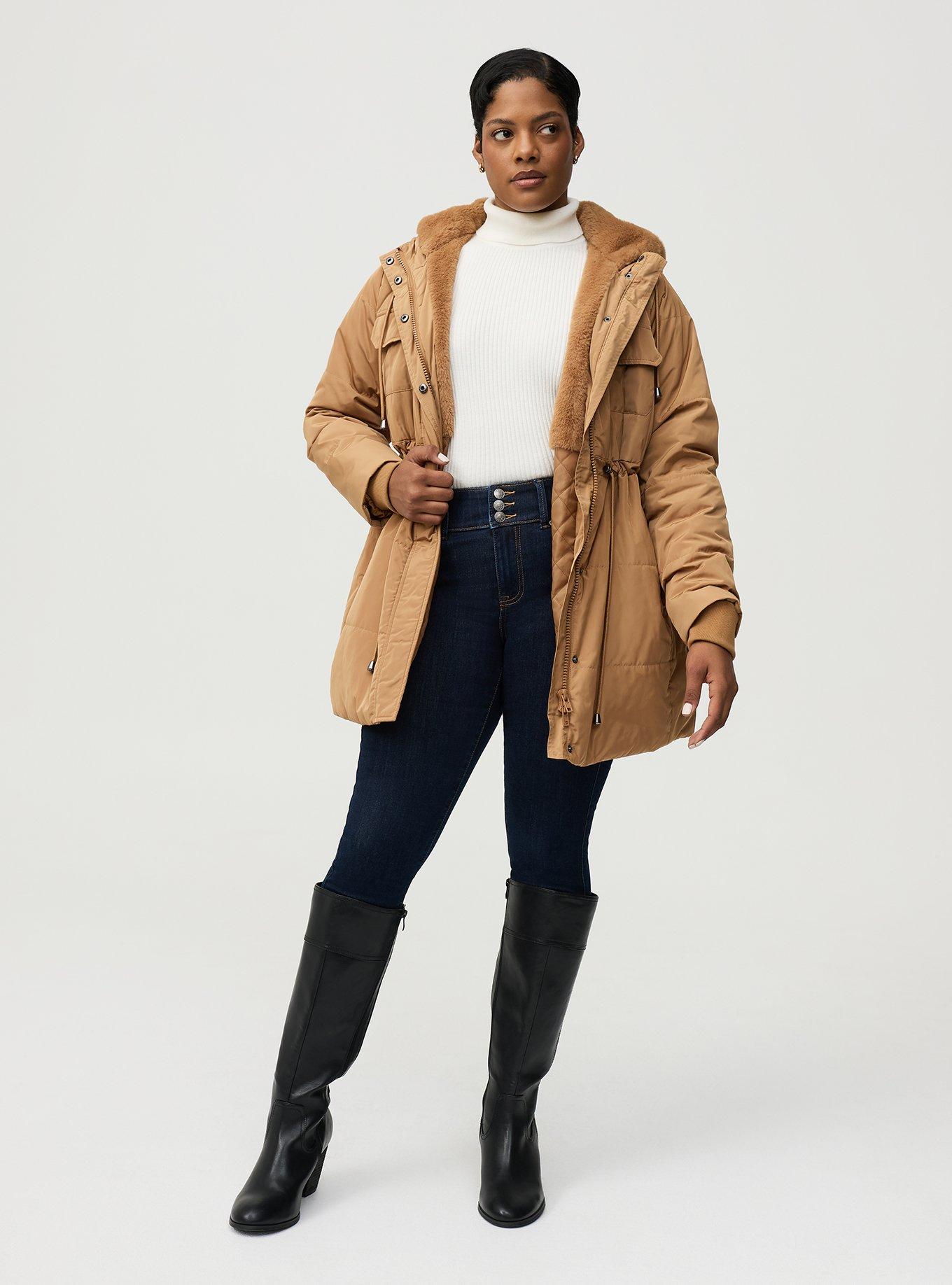 Fur-Lined Puffer Jacket, TOBACCO BROWN, hi-res