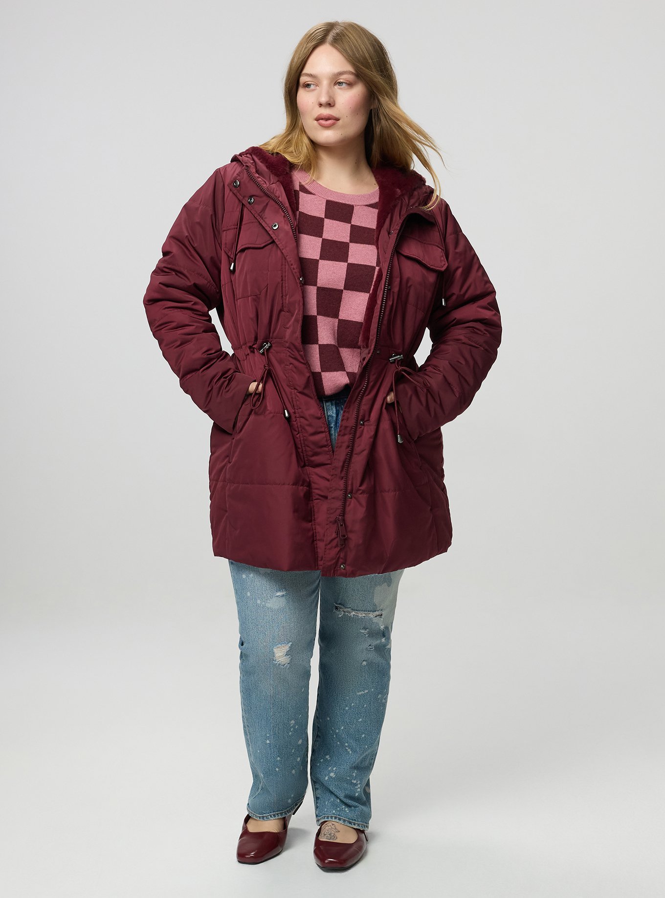Fur-Lined Puffer Jacket, MAROON BANNER, alternate