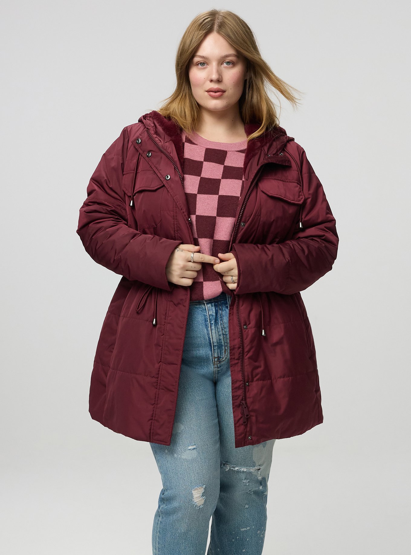 Fur-Lined Puffer Jacket, MAROON BANNER, alternate