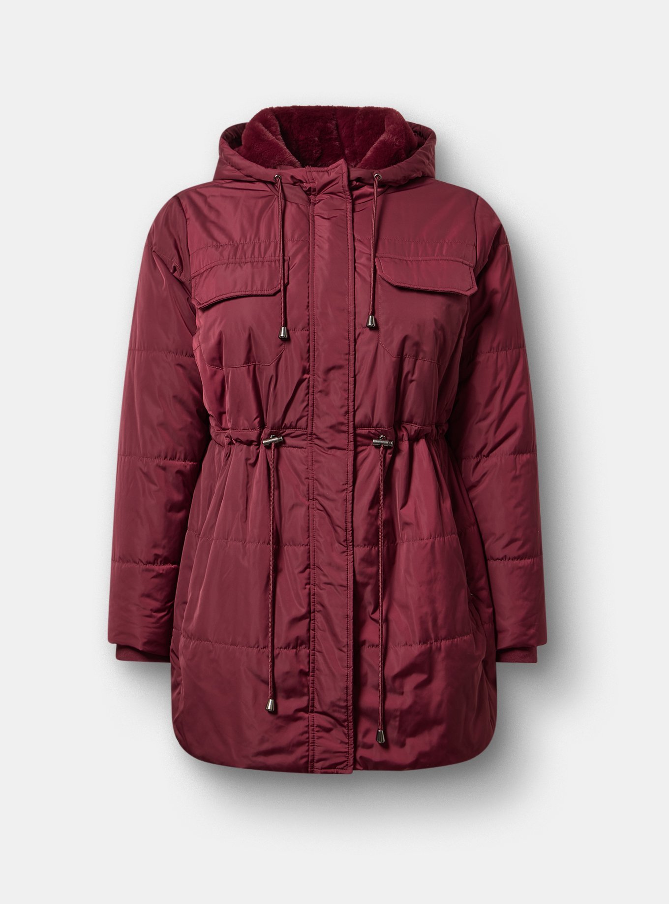 Fur-Lined Puffer Jacket, MAROON BANNER, flat