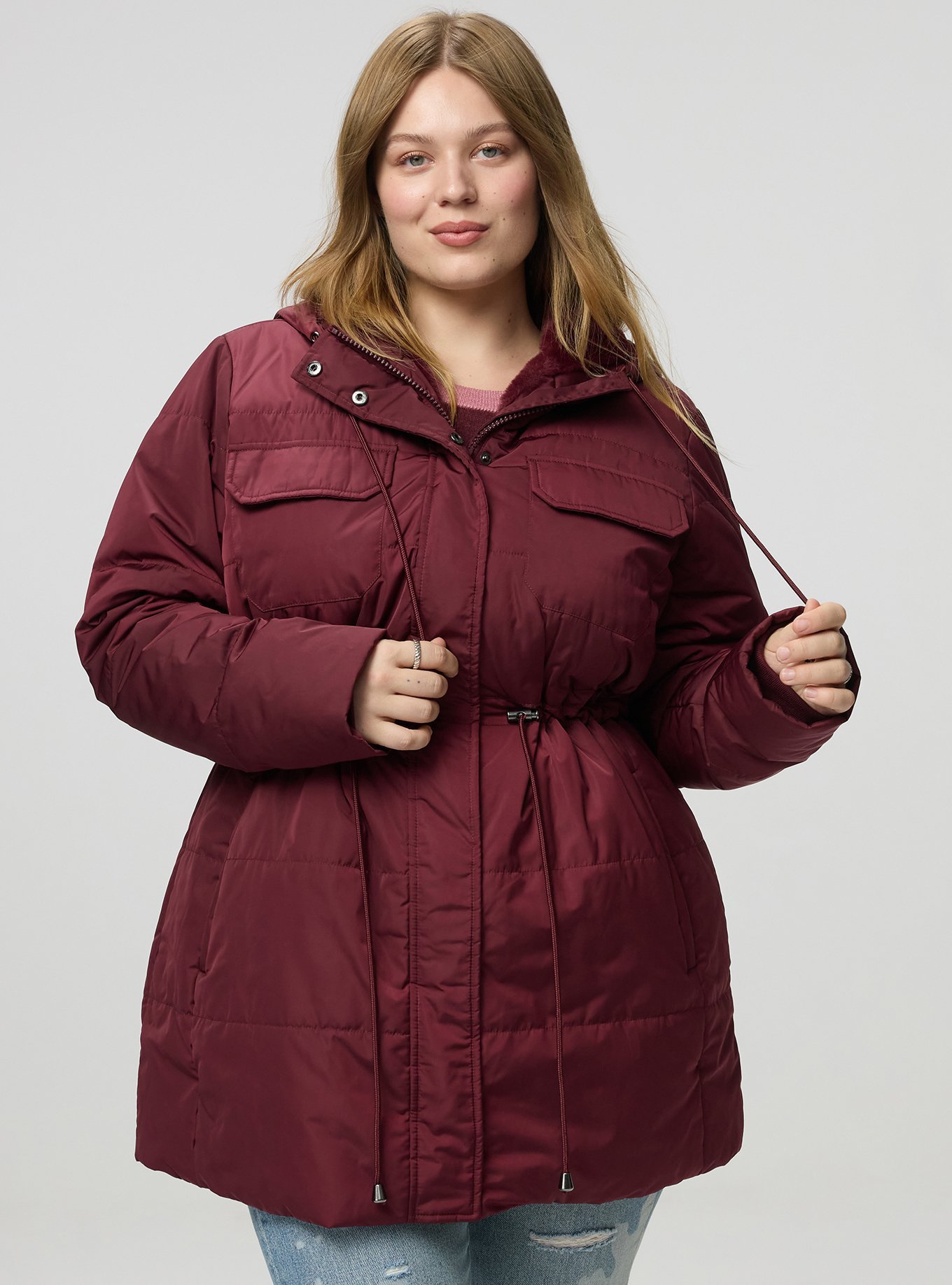 Fur-Lined Puffer Jacket, MAROON BANNER, hi-res
