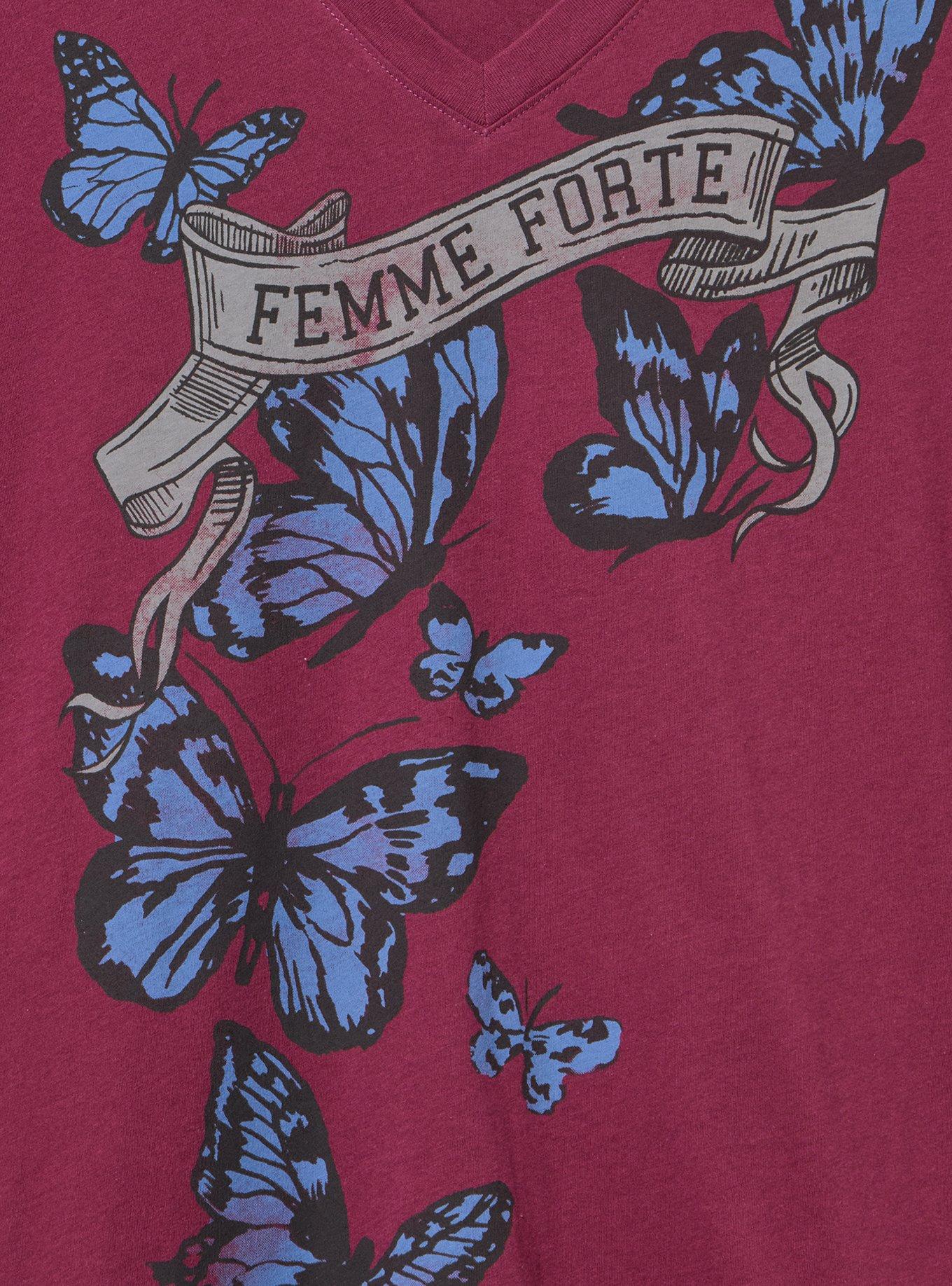 Relaxed Vintage Cotton Jersey V-Neck Tee, BUTTERFLY FLIGHT AMARANTH, alternate