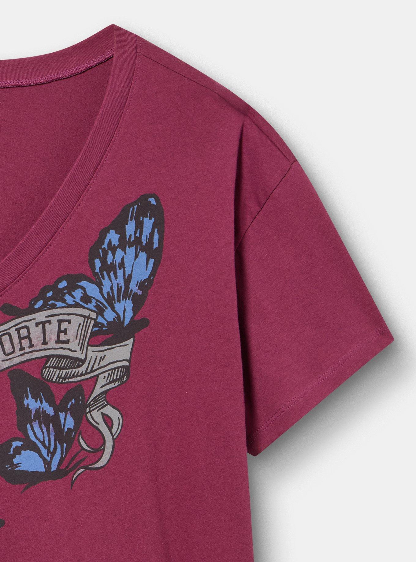Relaxed Vintage Cotton Jersey V-Neck Tee, BUTTERFLY FLIGHT AMARANTH, alternate