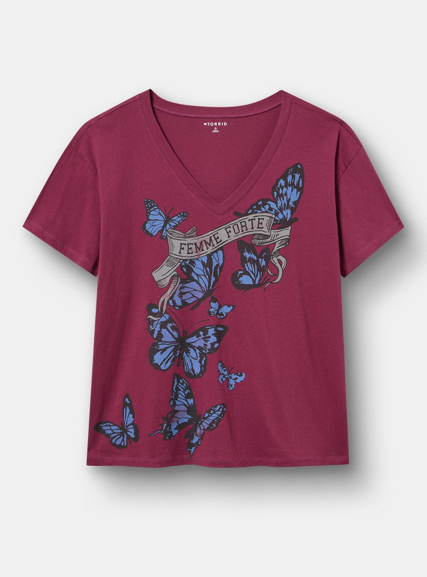 Relaxed Vintage Cotton Jersey V-Neck Tee, BUTTERFLY FLIGHT AMARANTH, hi-res