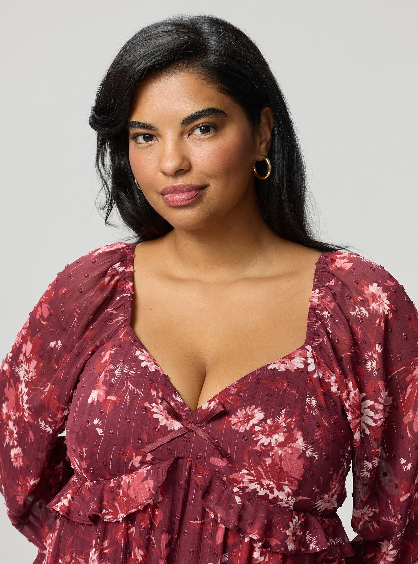 Tiered Babydoll Mini Dress, WENDY FLORAL BURGUNDY, alternate