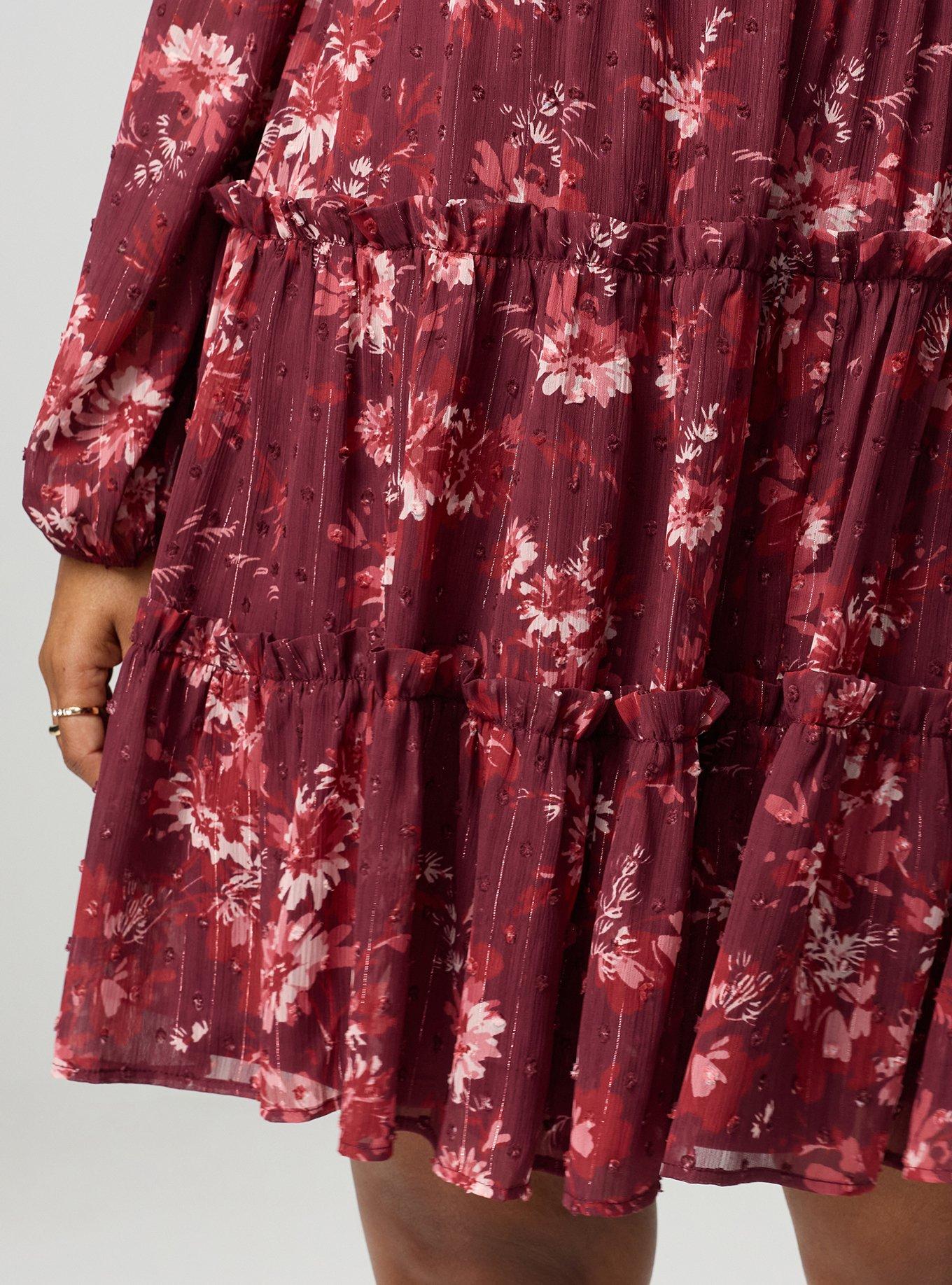 Tiered Babydoll Mini Dress, WENDY FLORAL BURGUNDY, alternate