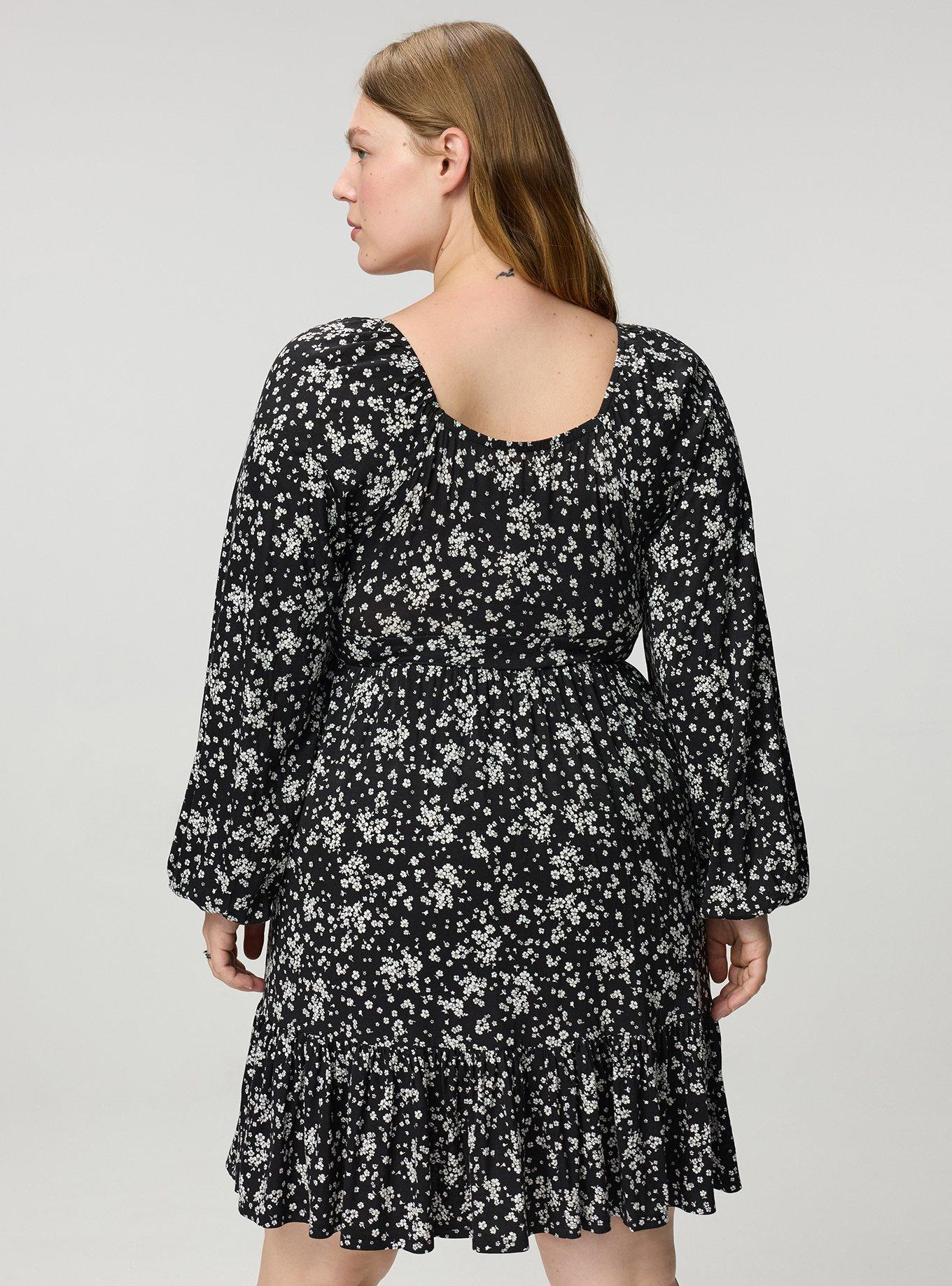 Tiered Long Sleeve Mini Dress, DUSTED DITSY FLORAL BLACK, alternate
