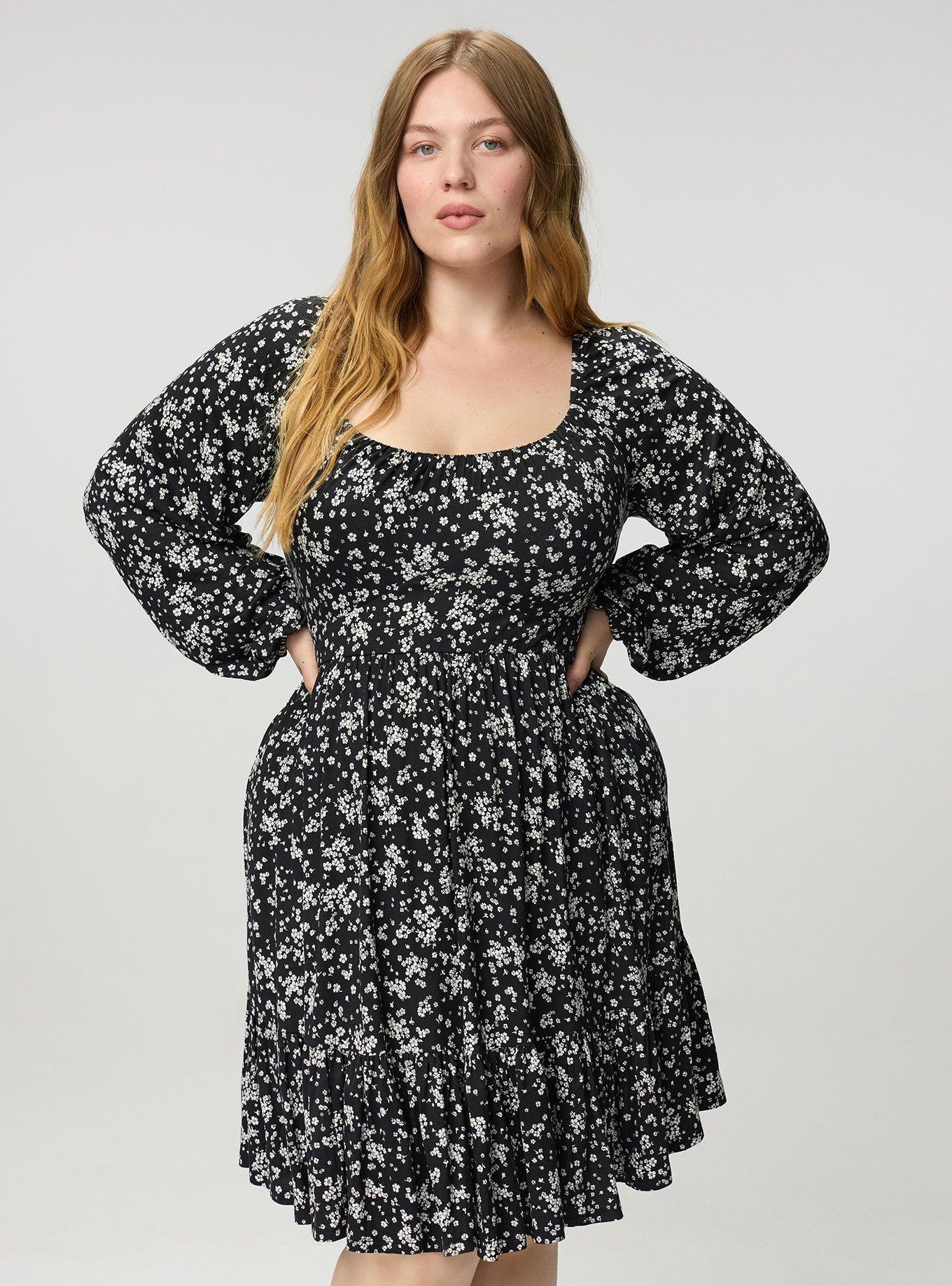 Tiered Long Sleeve Mini Dress, DUSTED DITSY FLORAL BLACK, alternate