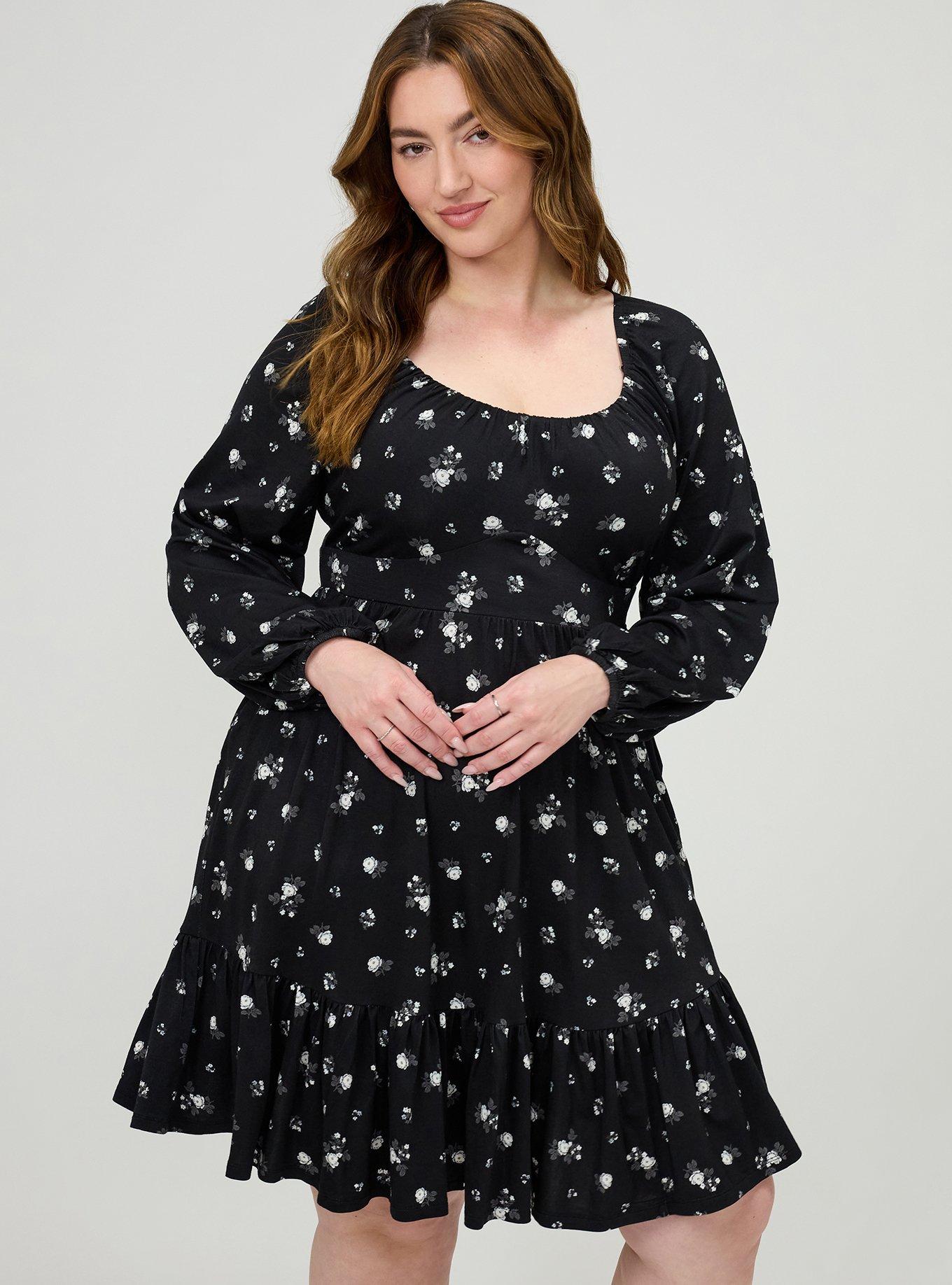 Tiered Long Sleeve Mini Dress, MEG DITSY FLORAL BLACK, alternate