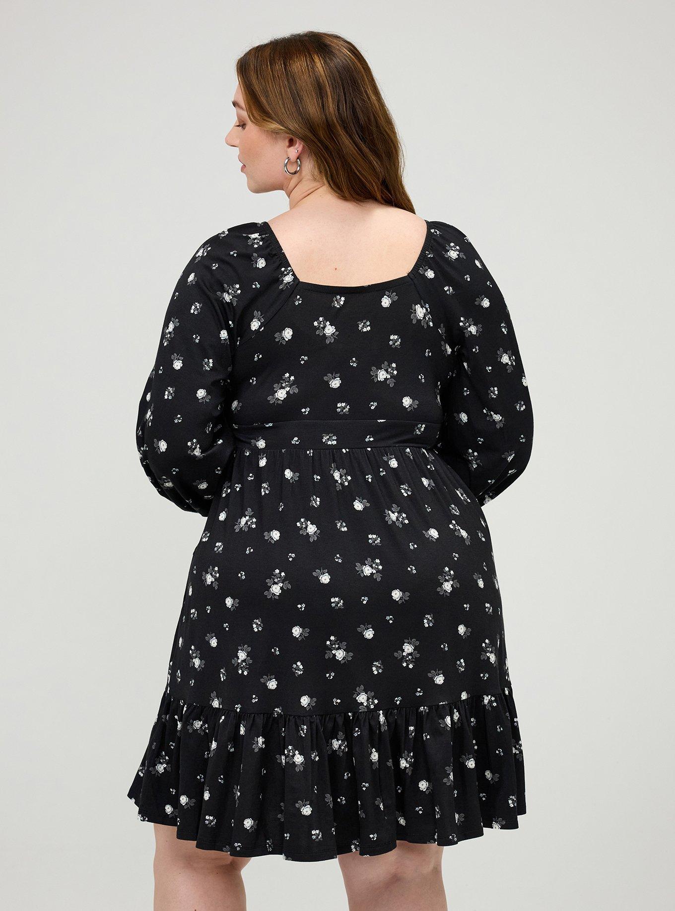 Tiered Long Sleeve Mini Dress, MEG DITSY FLORAL BLACK, alternate