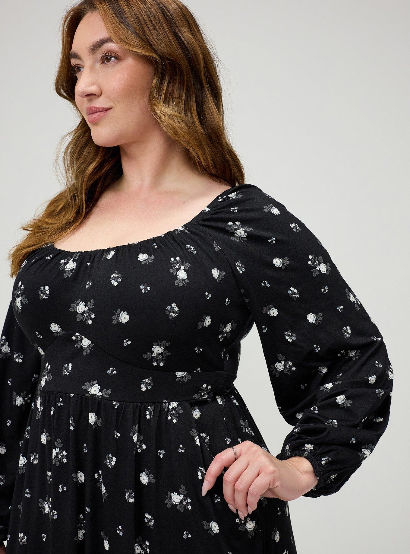Tiered Long Sleeve Mini Dress, MEG DITSY FLORAL BLACK, alternate
