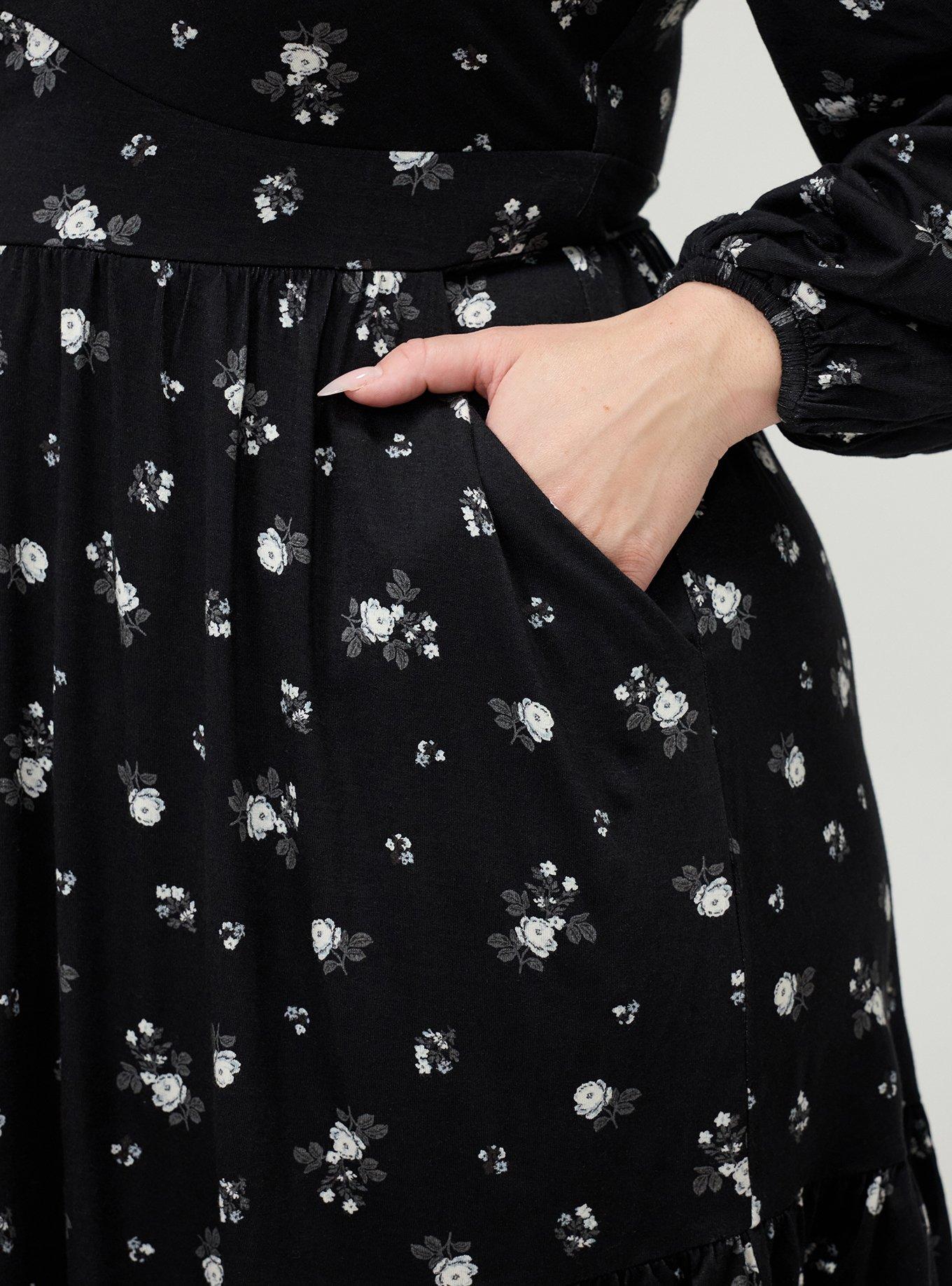 Tiered Long Sleeve Mini Dress, MEG DITSY FLORAL BLACK, alternate