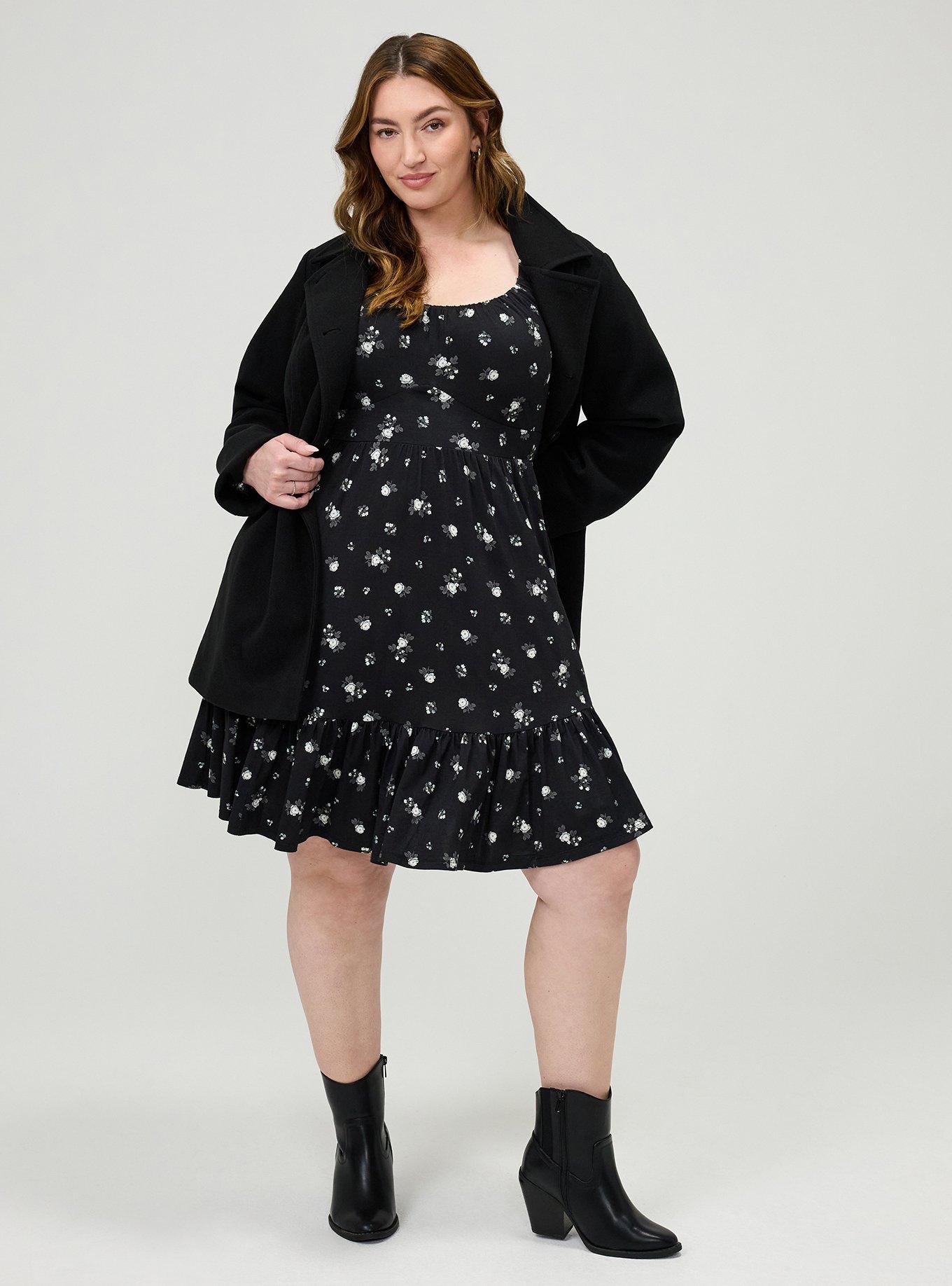 Tiered Long Sleeve Mini Dress, MEG DITSY FLORAL BLACK, alternate