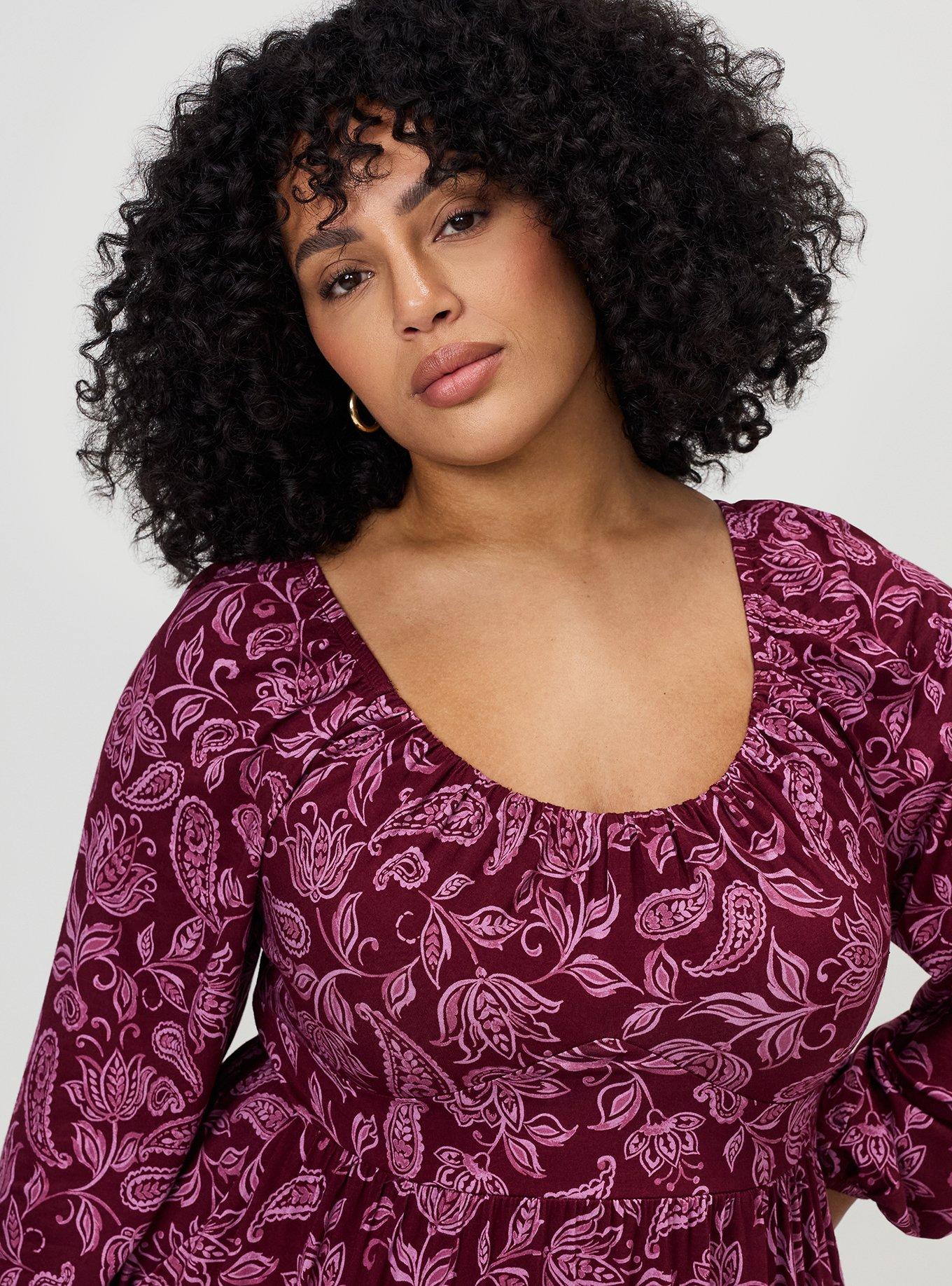 Tiered Long Sleeve Mini Dress, YAYA PAISLEY BURGUNDY, alternate