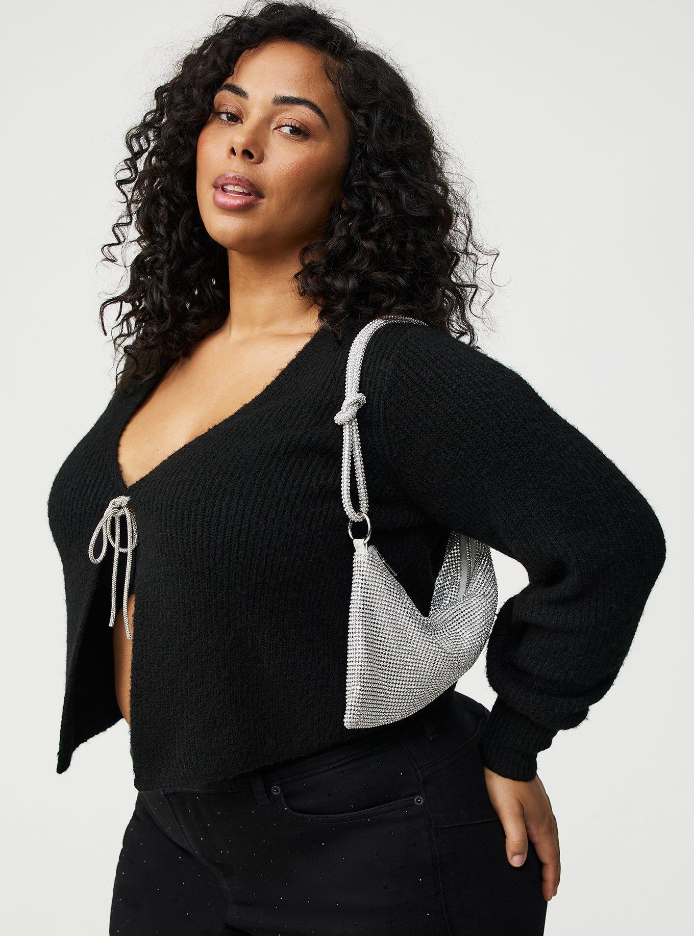 Rhinestone Shoulder Bag, SILVER, alternate