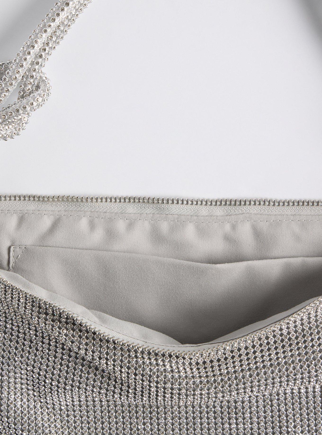 Rhinestone Shoulder Bag, SILVER, alternate