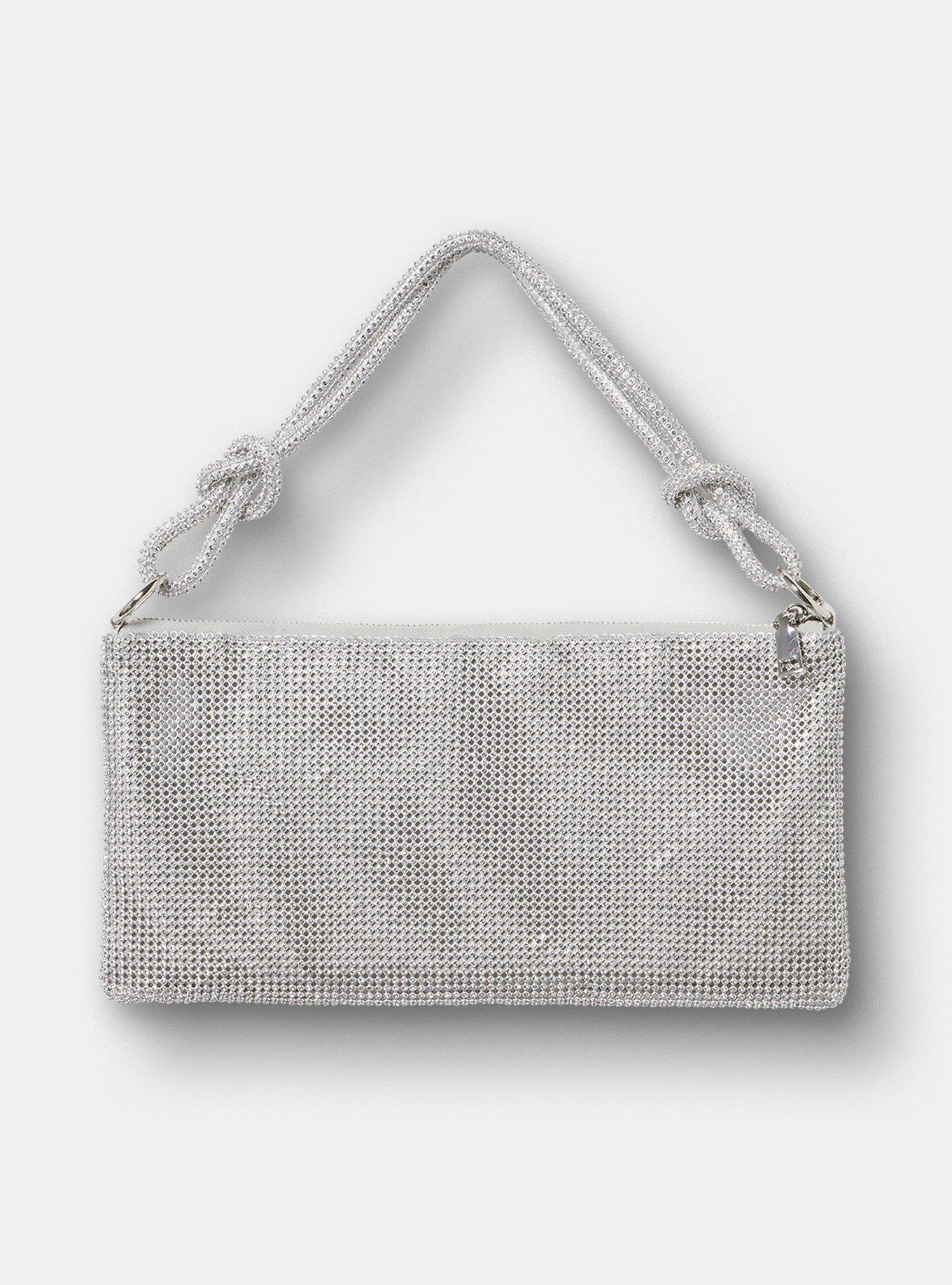 Rhinestone Shoulder Bag, SILVER, hi-res