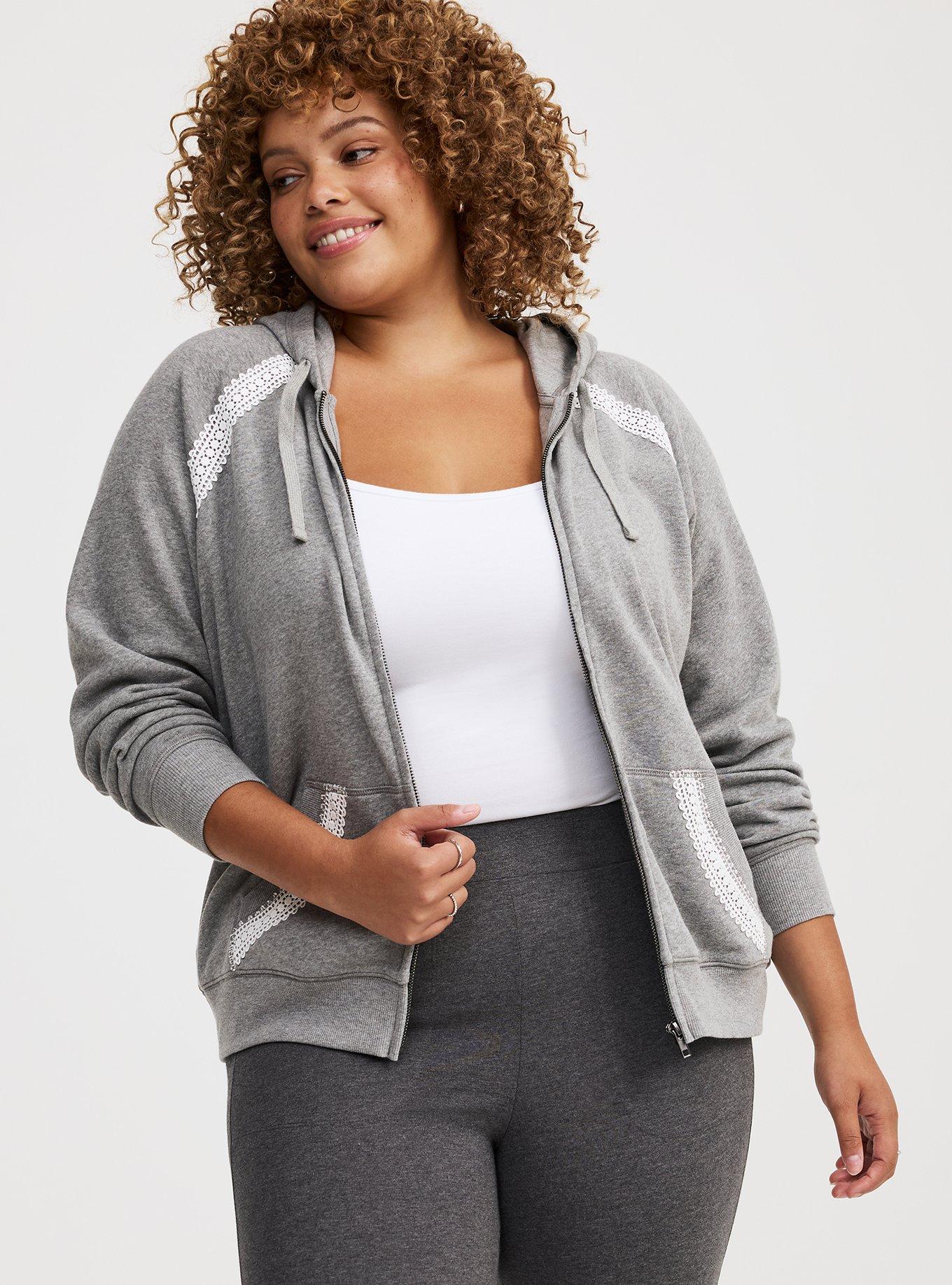 Plus Size - Cozy Fleece Lace Trim Zip-Up Hoodie - Torrid
