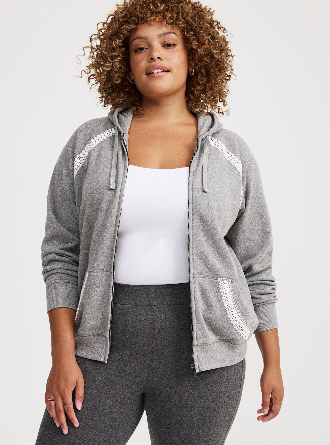 トップス HEAVY WEIGHT FULL ZIP HOODED SWEAT L Plus Size - Cozy Fleece Lace Trim Zip-Up Hoodie - Torrid