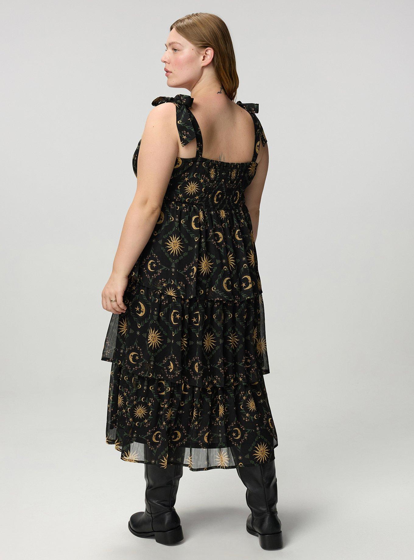 Sweetheart Tiered Midi Dress, CELESTIAL MEDALLION BLACK, alternate