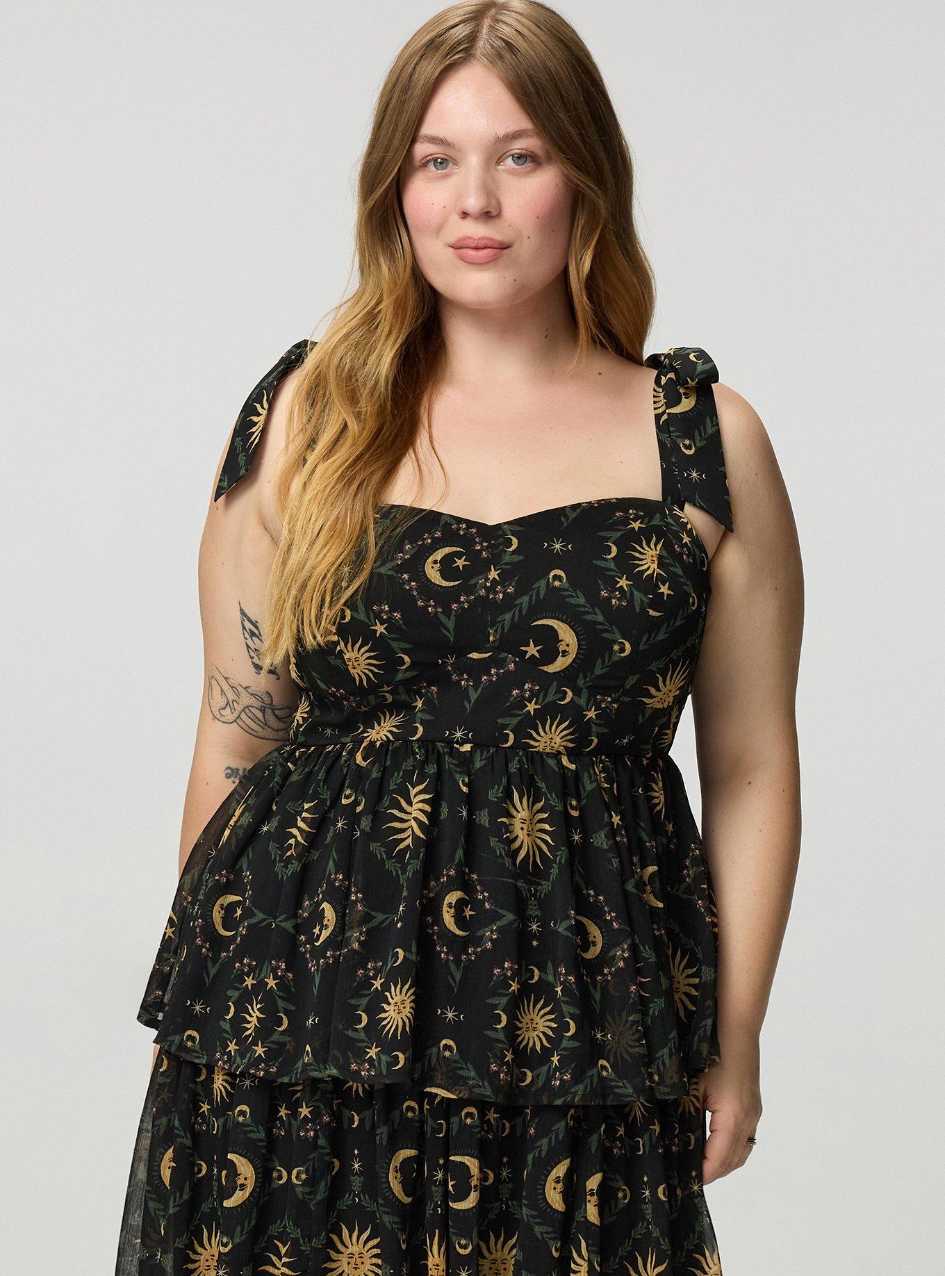 Sweetheart Tiered Midi Dress, CELESTIAL MEDALLION BLACK, alternate
