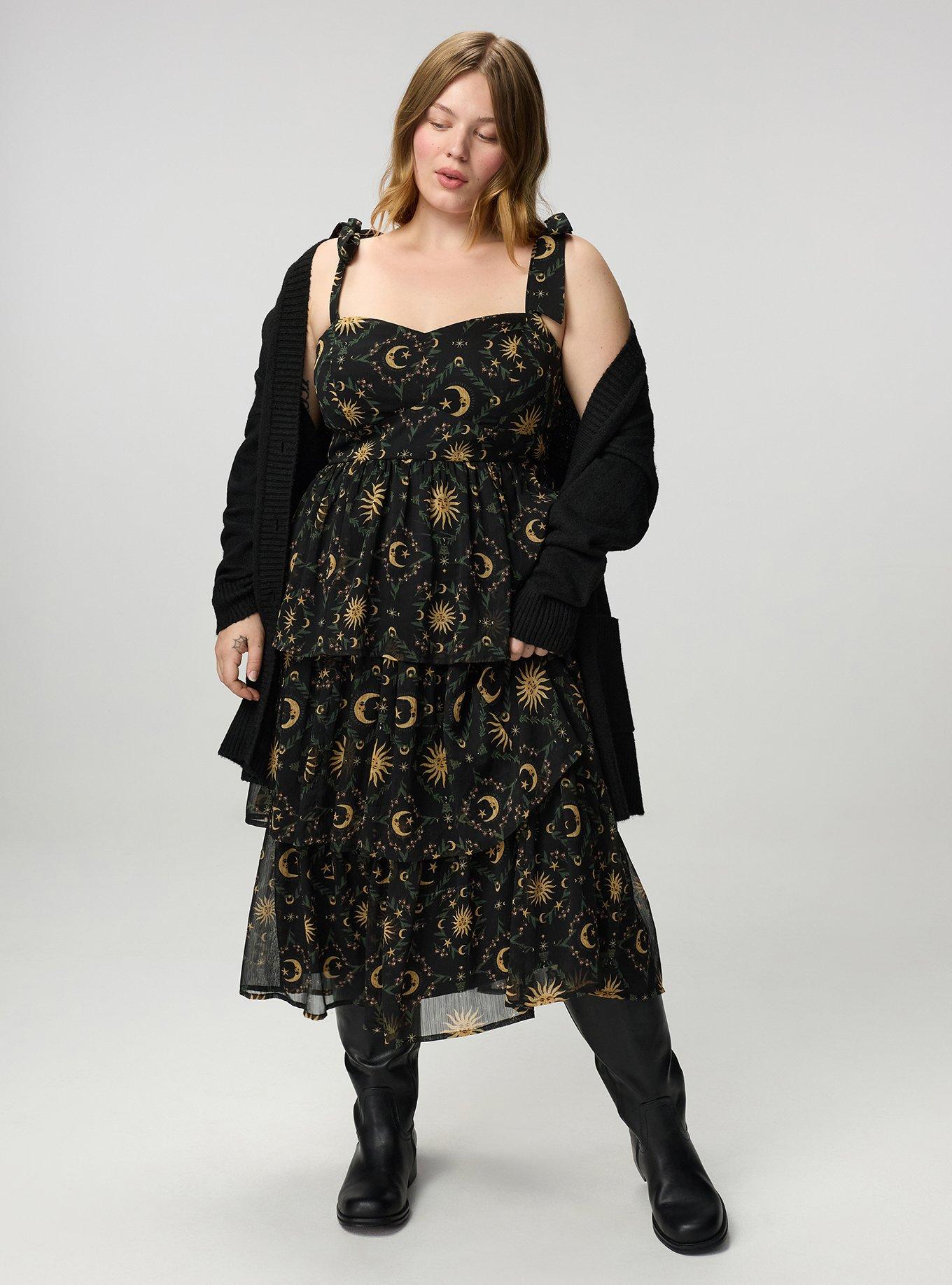 Sweetheart Tiered Midi Dress, CELESTIAL MEDALLION BLACK, alternate